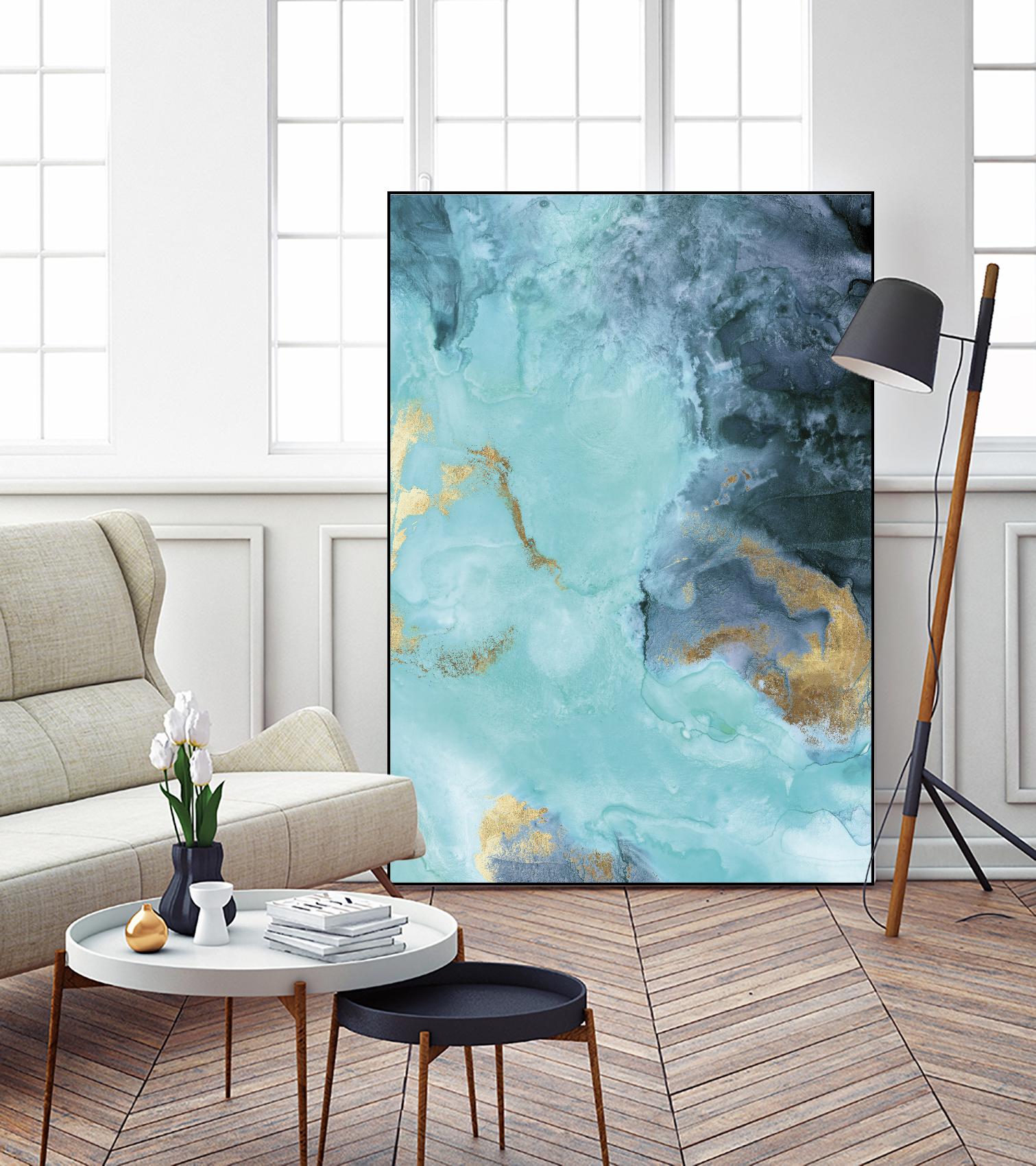 Gold Under the Sea II by Eva Watts on GIANT ART - blue abstract