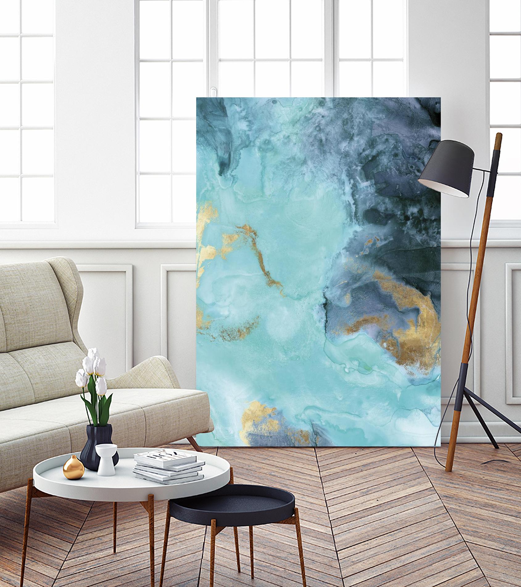 Gold Under the Sea II by Eva Watts on GIANT ART - blue abstract