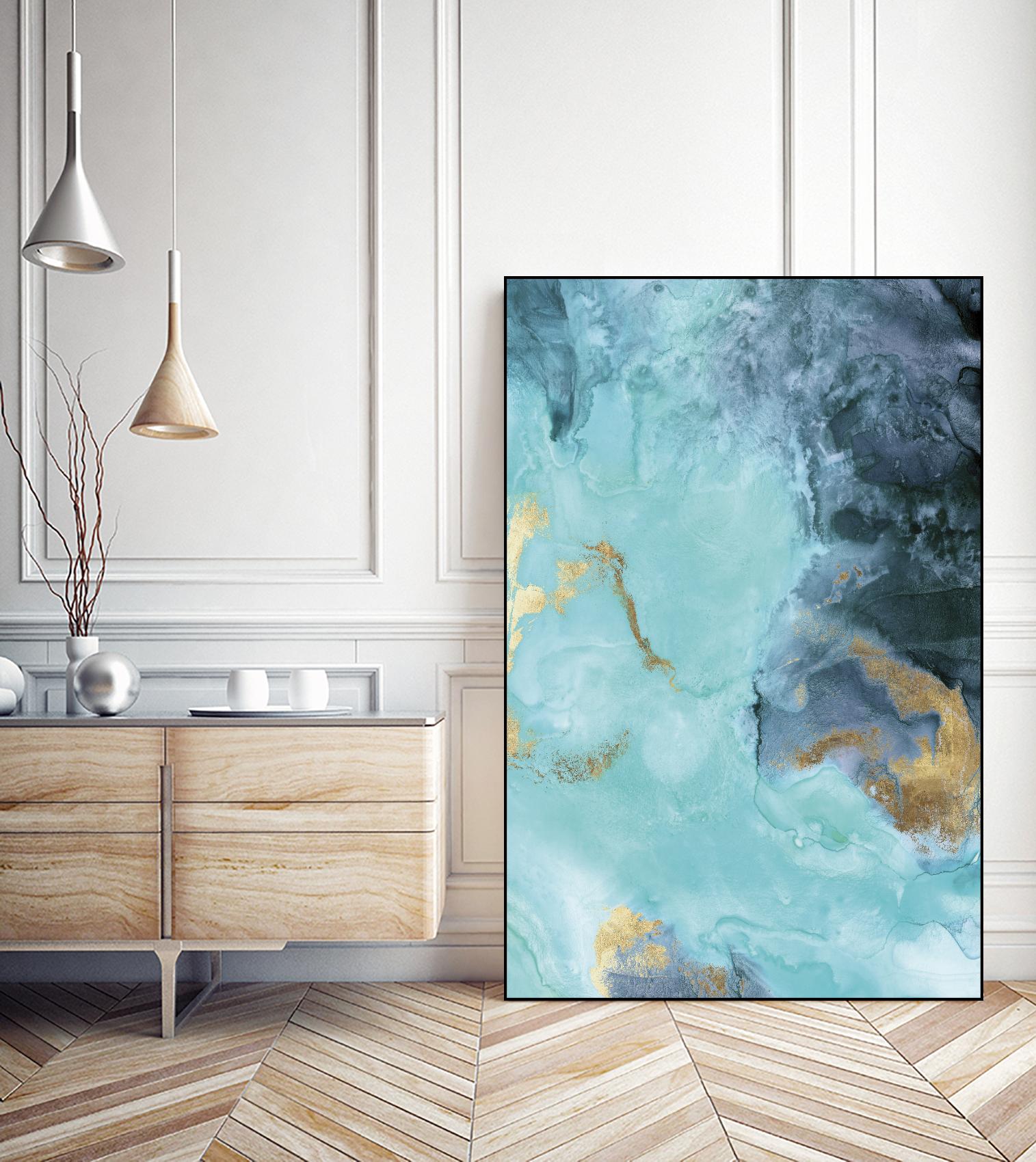 Gold Under the Sea II by Eva Watts on GIANT ART - blue abstract