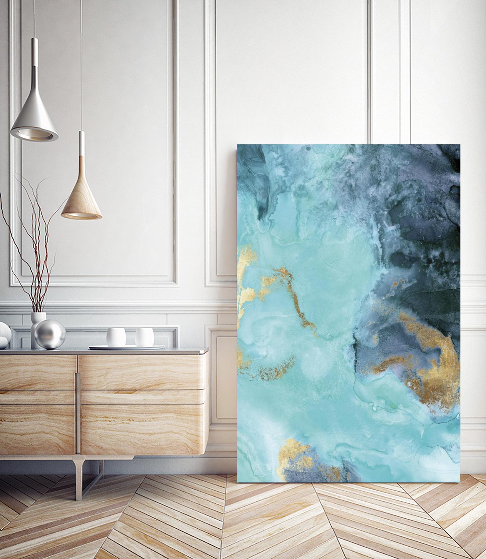 Gold Under the Sea II by Eva Watts on GIANT ART - blue abstract