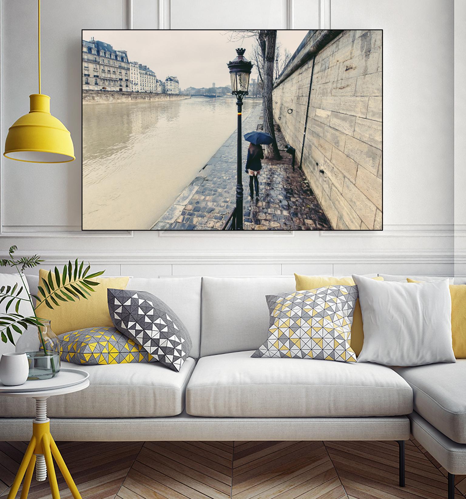 The Girl on the Seine River by Guilliame Gaudet on GIANT ART - grey city scene