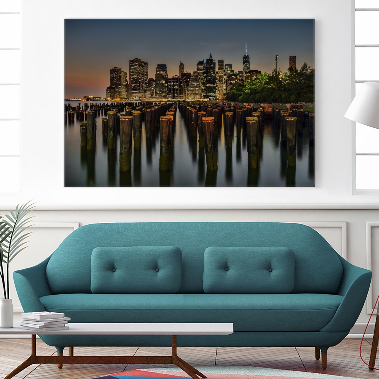 Lower Manhattan at Twilight by Franklin J. Kearney on GIANT ART - yellow city scene