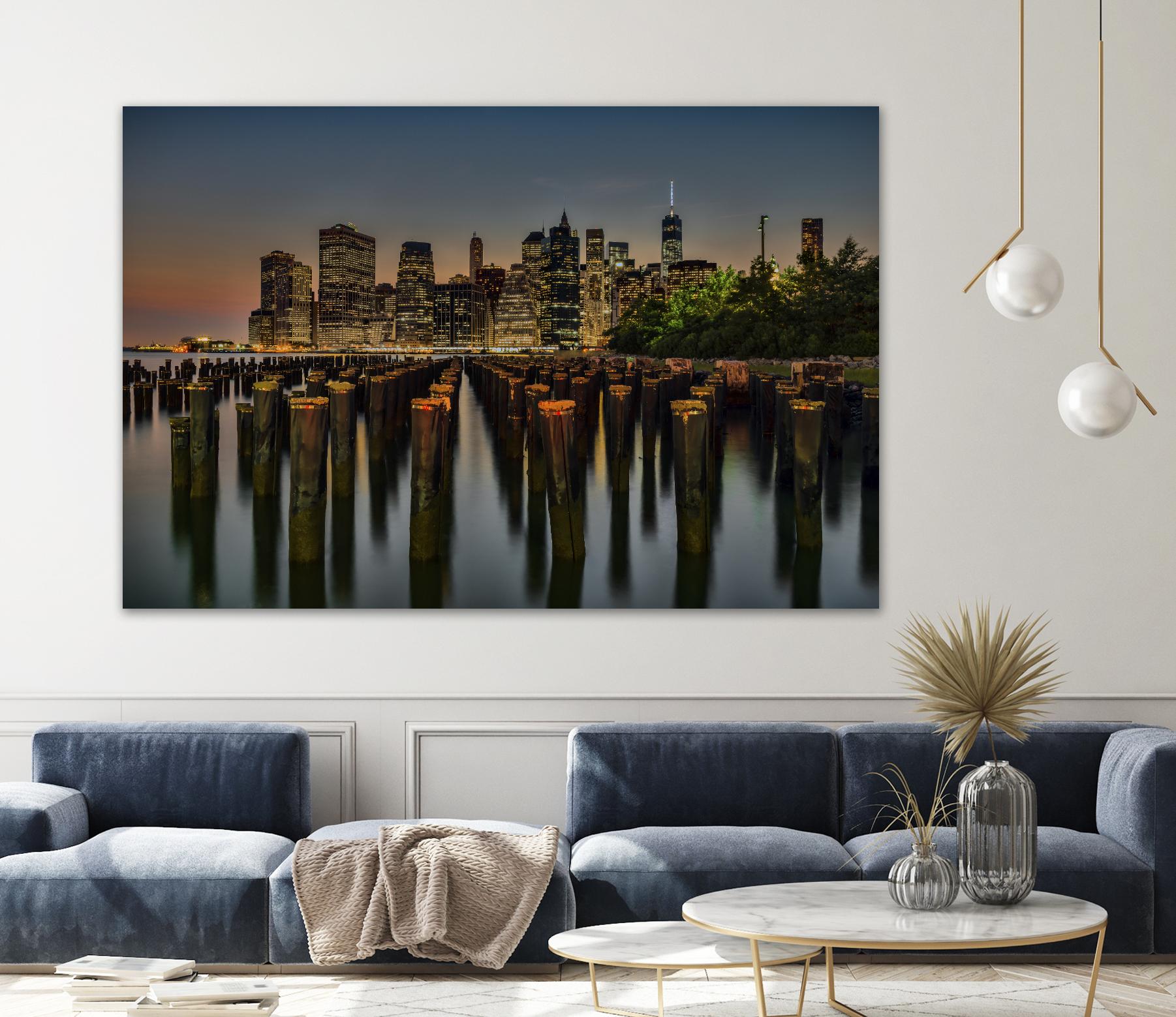 Lower Manhattan at Twilight by Franklin J. Kearney on GIANT ART - yellow city scene