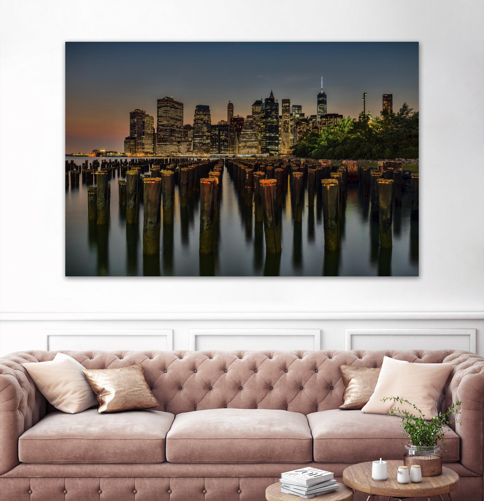 Lower Manhattan at Twilight by Franklin J. Kearney on GIANT ART - yellow city scene