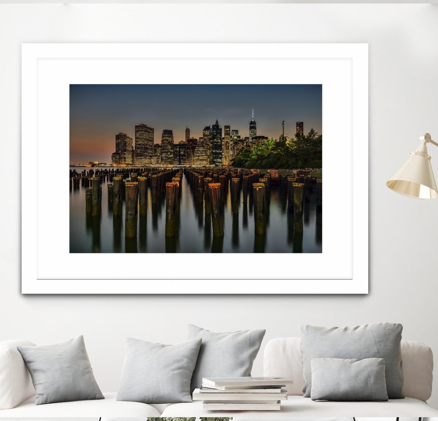 Lower Manhattan at Twilight by Franklin J. Kearney on GIANT ART - yellow city scene