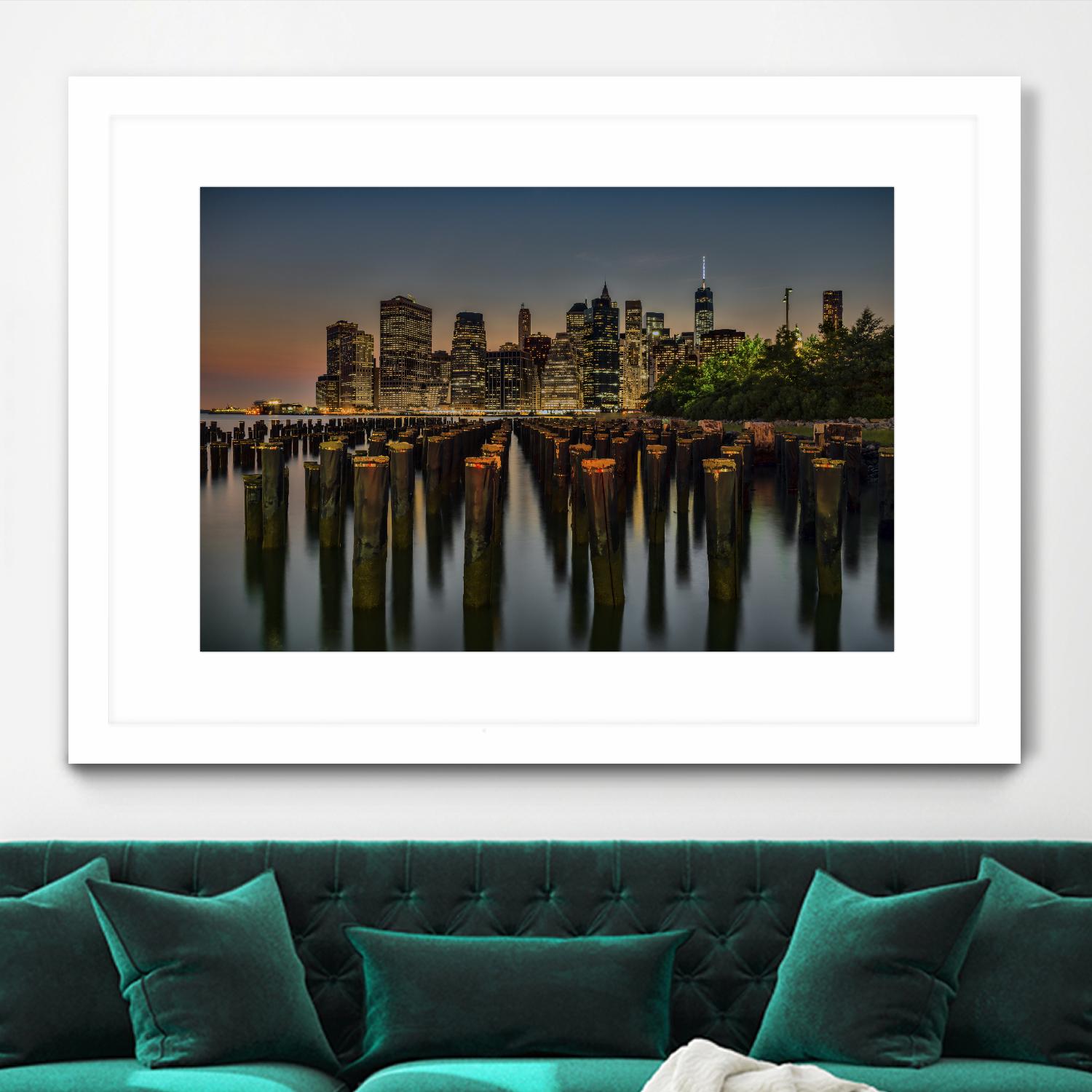Lower Manhattan at Twilight by Franklin J. Kearney on GIANT ART - yellow city scene