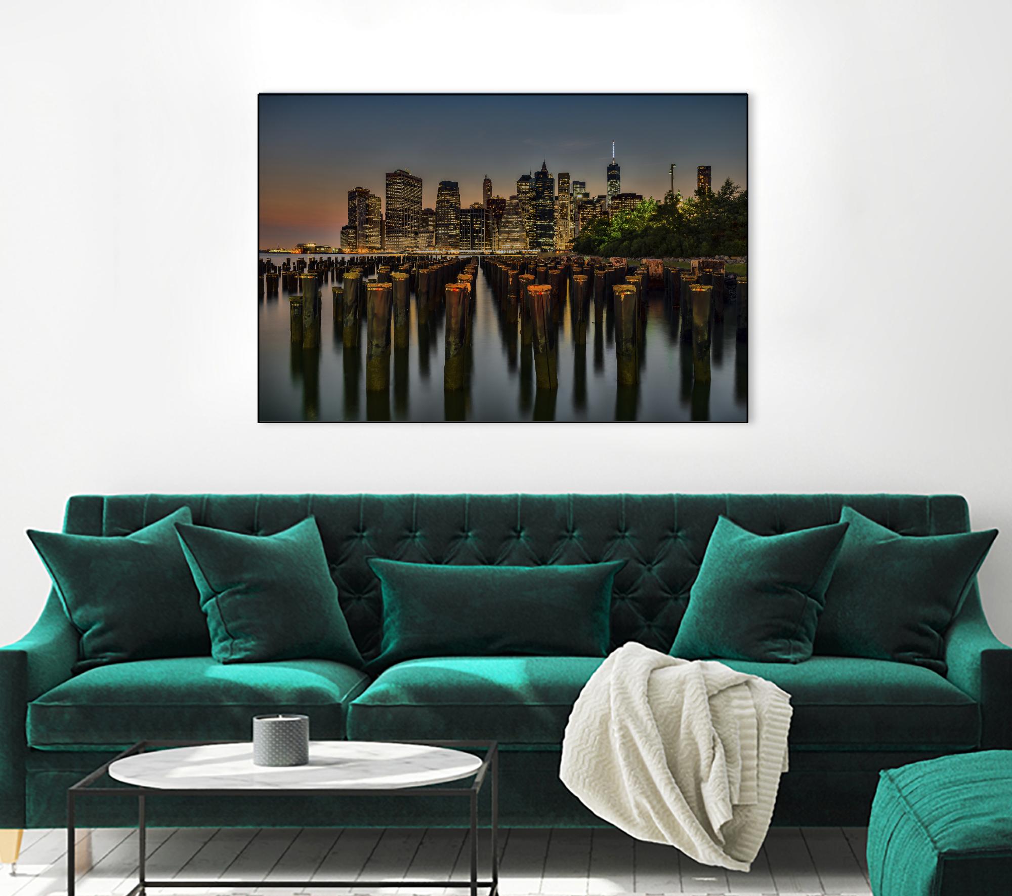 Lower Manhattan at Twilight by Franklin J. Kearney on GIANT ART - yellow city scene