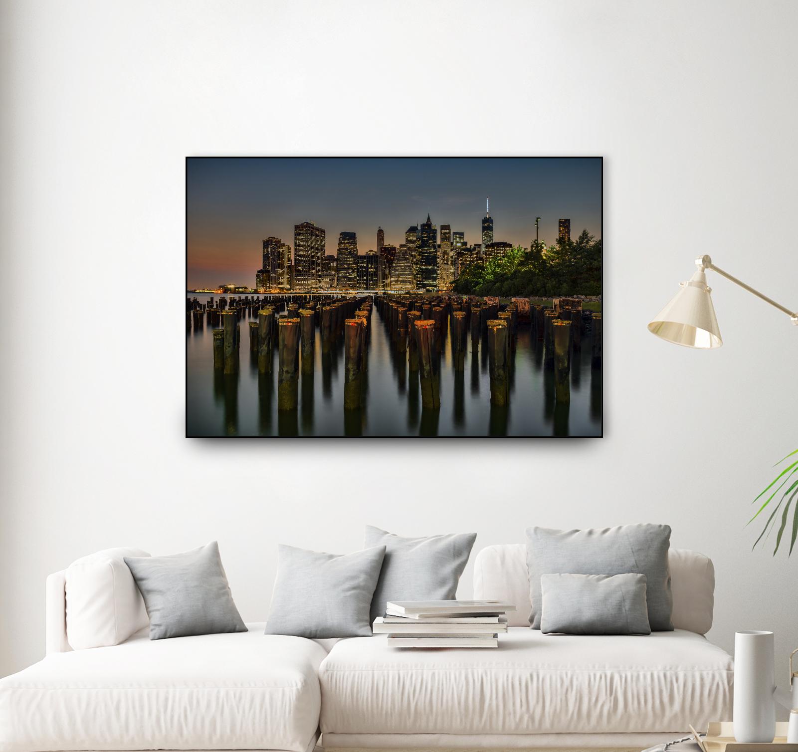 Lower Manhattan at Twilight by Franklin J. Kearney on GIANT ART - yellow city scene