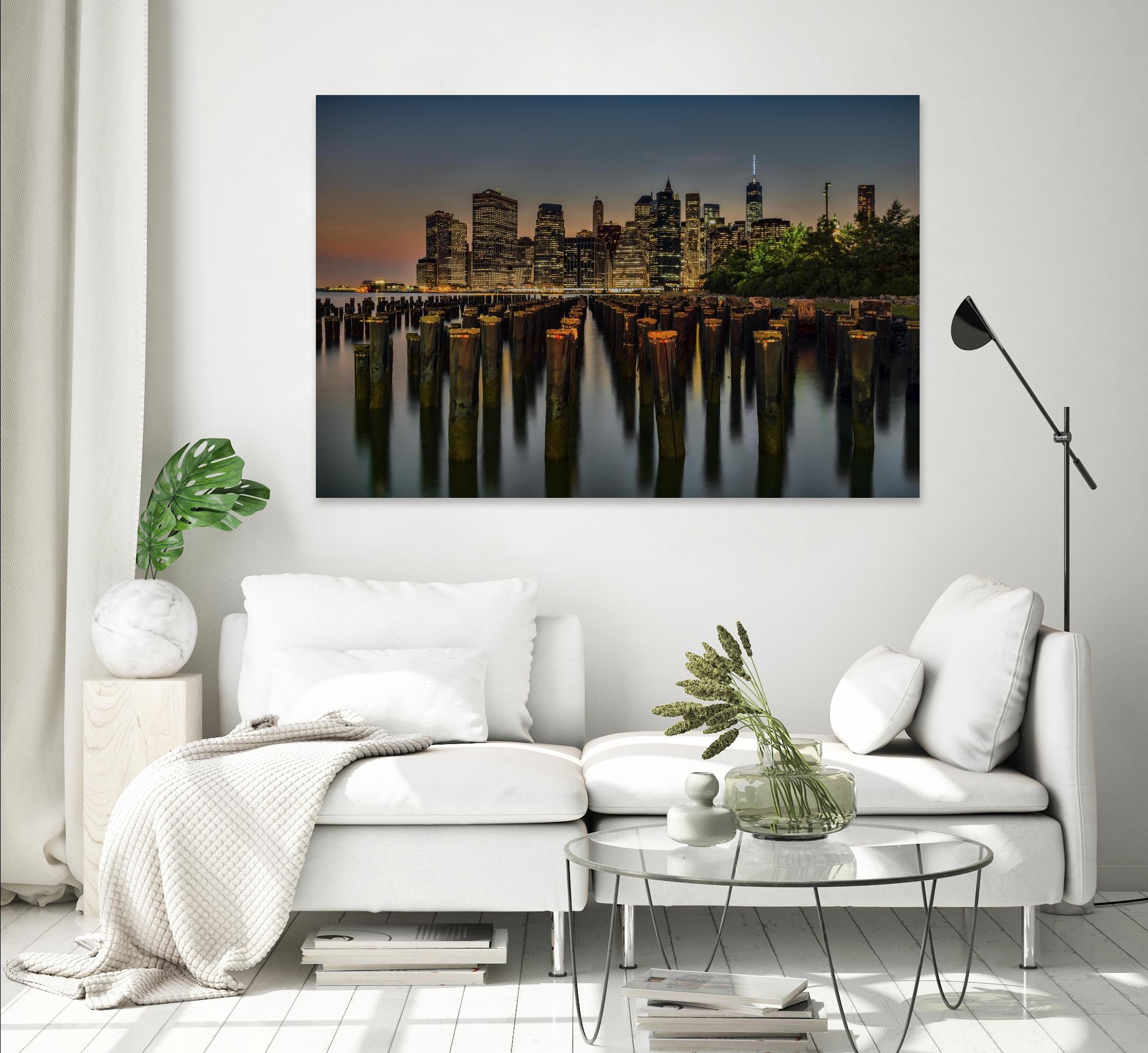 Lower Manhattan at Twilight by Franklin J. Kearney on GIANT ART - yellow city scene