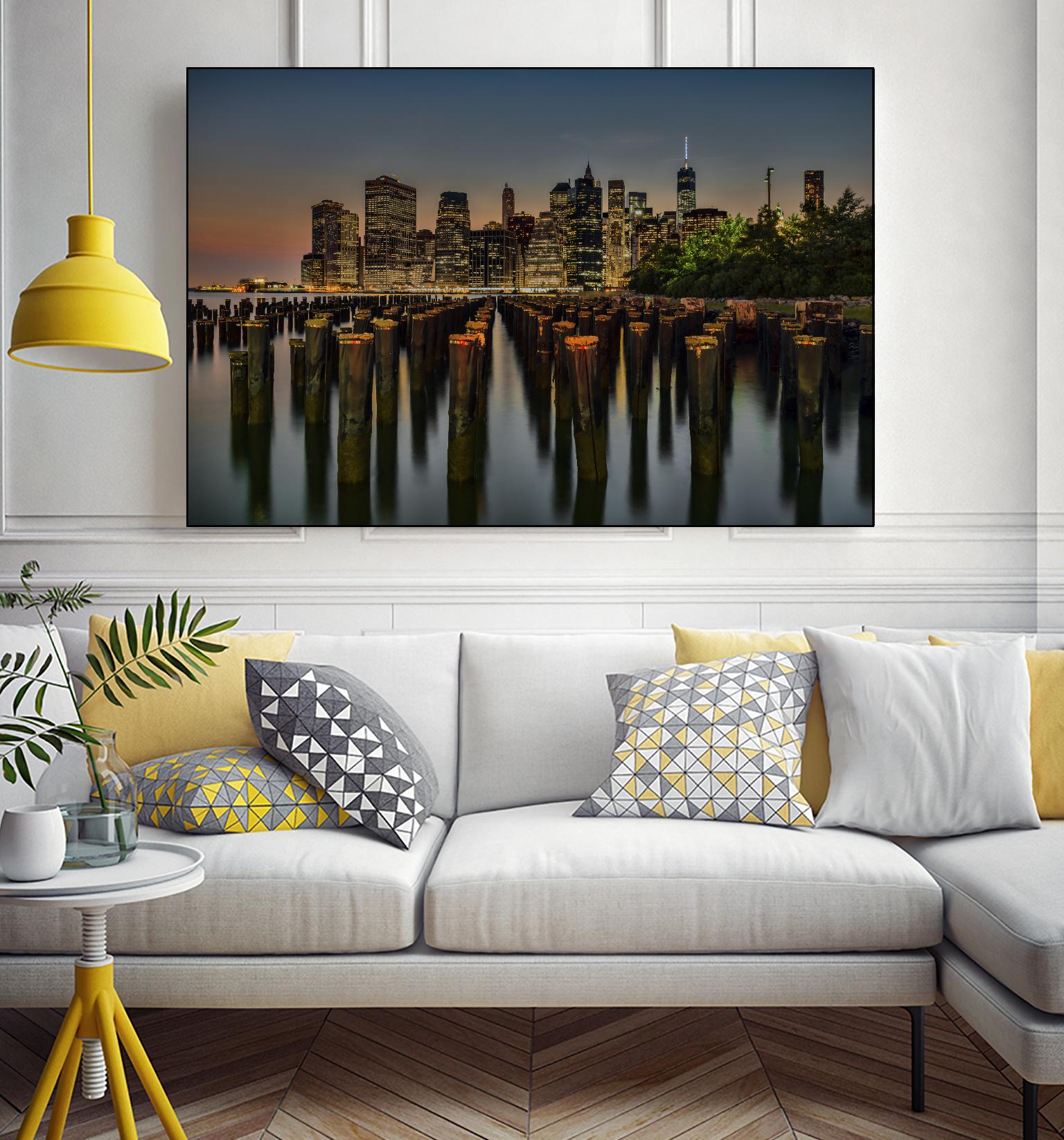 Lower Manhattan at Twilight by Franklin J. Kearney on GIANT ART - yellow city scene