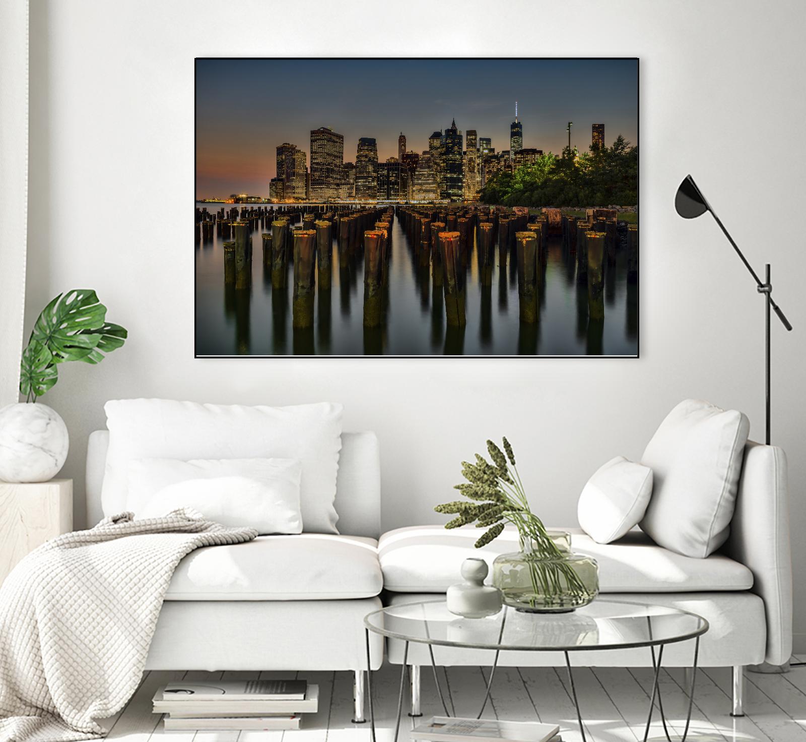 Lower Manhattan at Twilight by Franklin J. Kearney on GIANT ART - yellow city scene