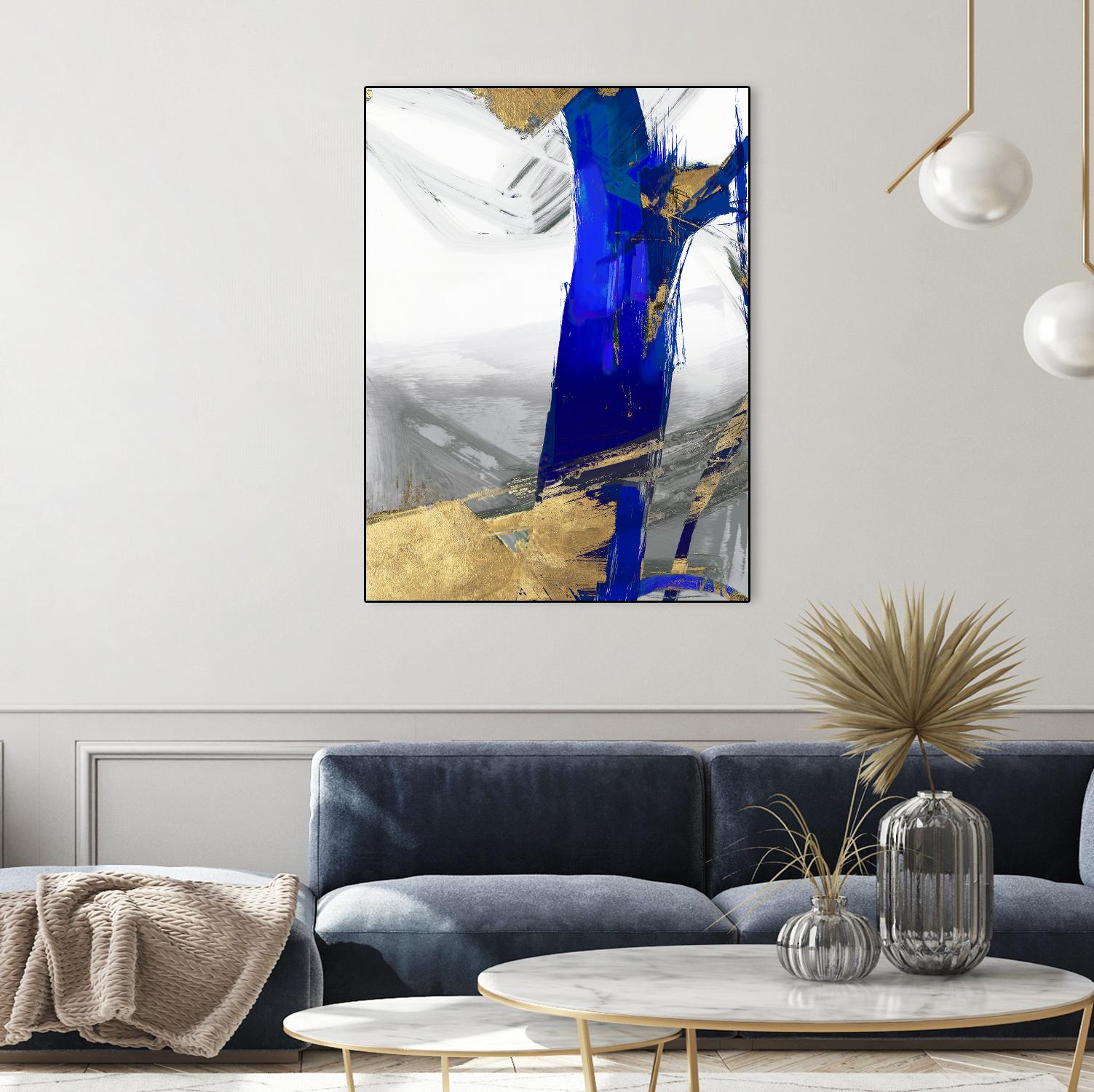 Indigo Abstract IV by PI Studio on GIANT ART - gold abstract