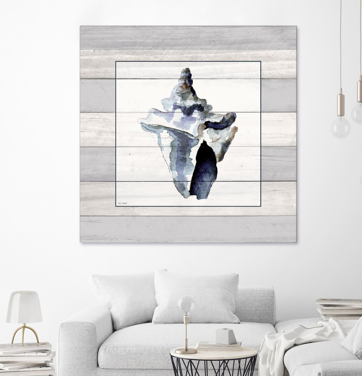 Muted Blue Sea Conch On Wood by Lanie Loreth on GIANT ART - coastal