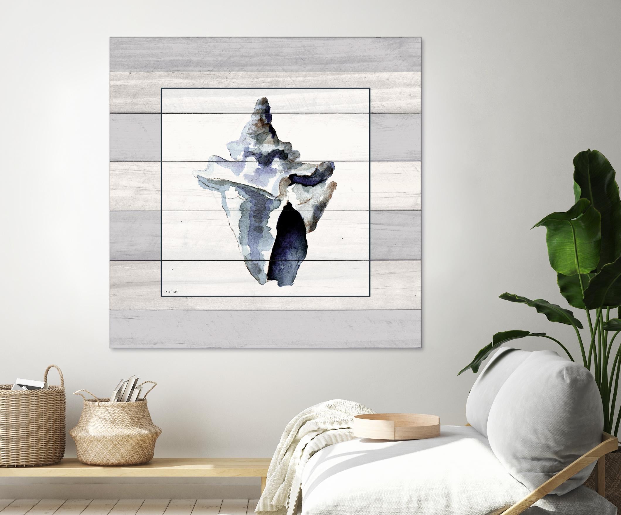 Muted Blue Sea Conch On Wood by Lanie Loreth on GIANT ART - coastal