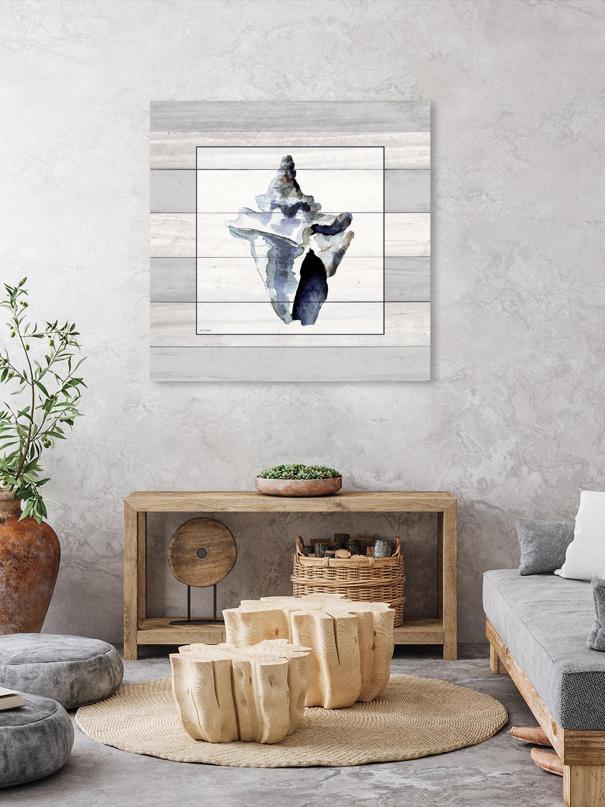Muted Blue Sea Conch On Wood by Lanie Loreth on GIANT ART - coastal