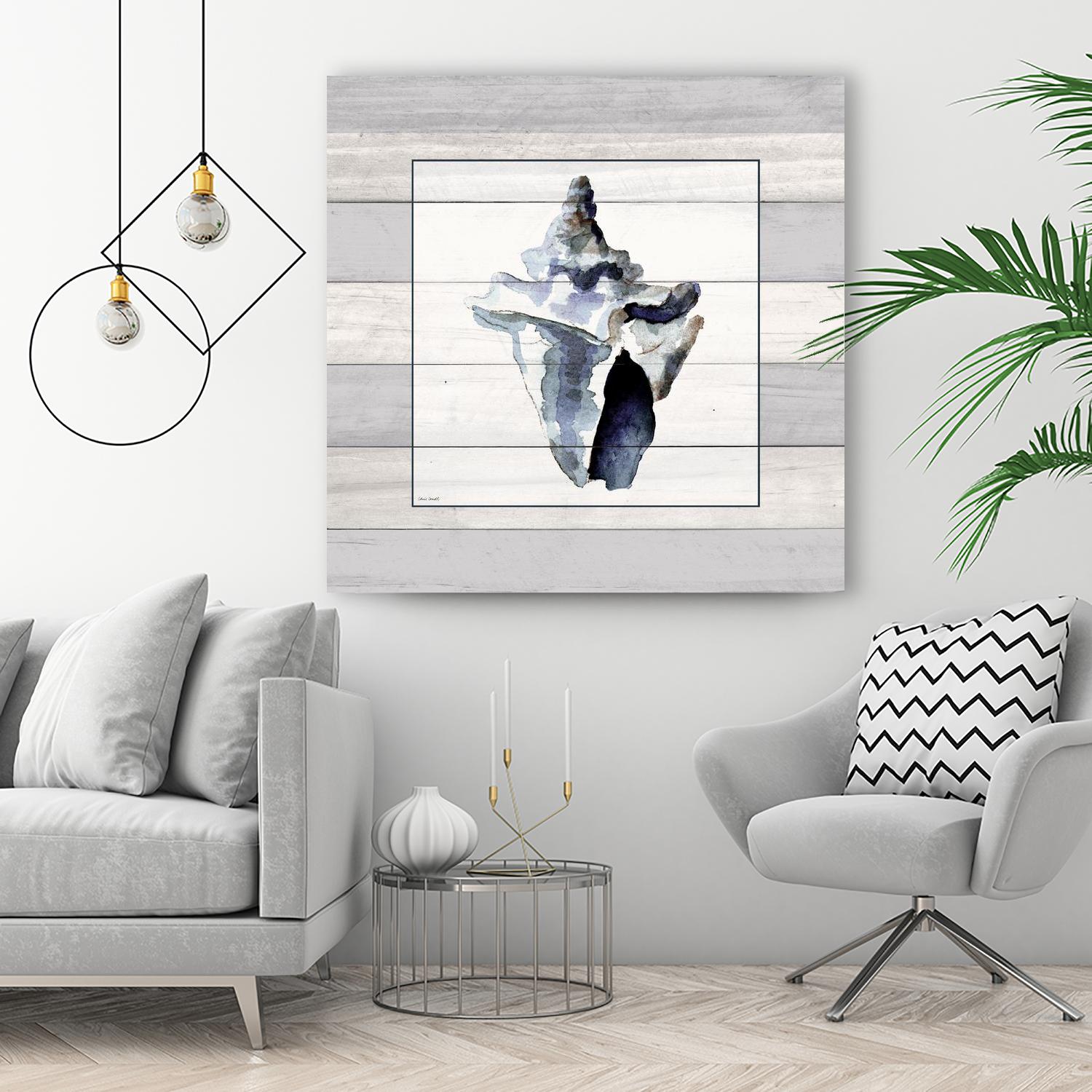 Muted Blue Sea Conch On Wood by Lanie Loreth on GIANT ART - coastal