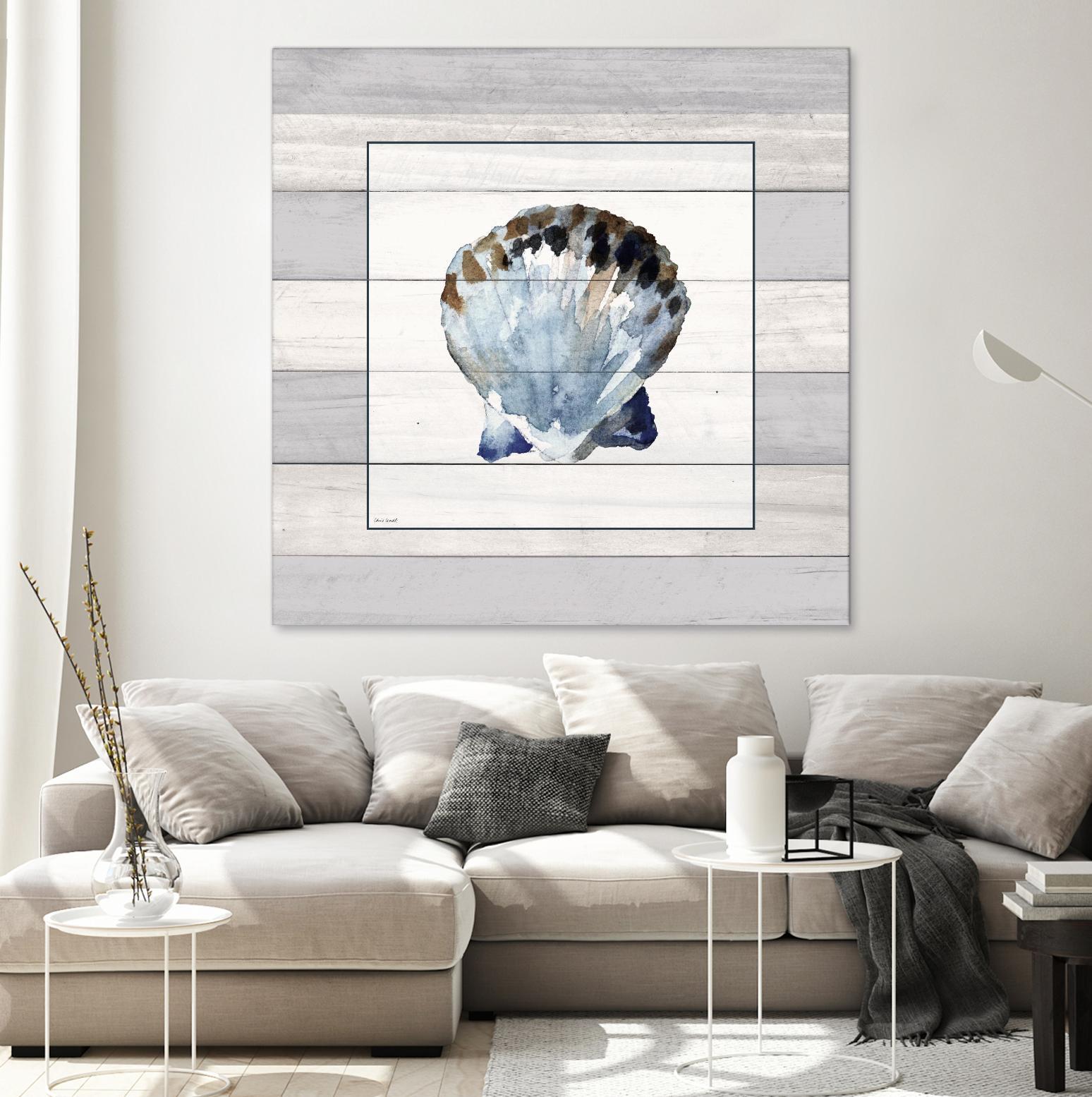 Muted Blue Sea Shell on Wood by Lanie Loreth on GIANT ART - coastal