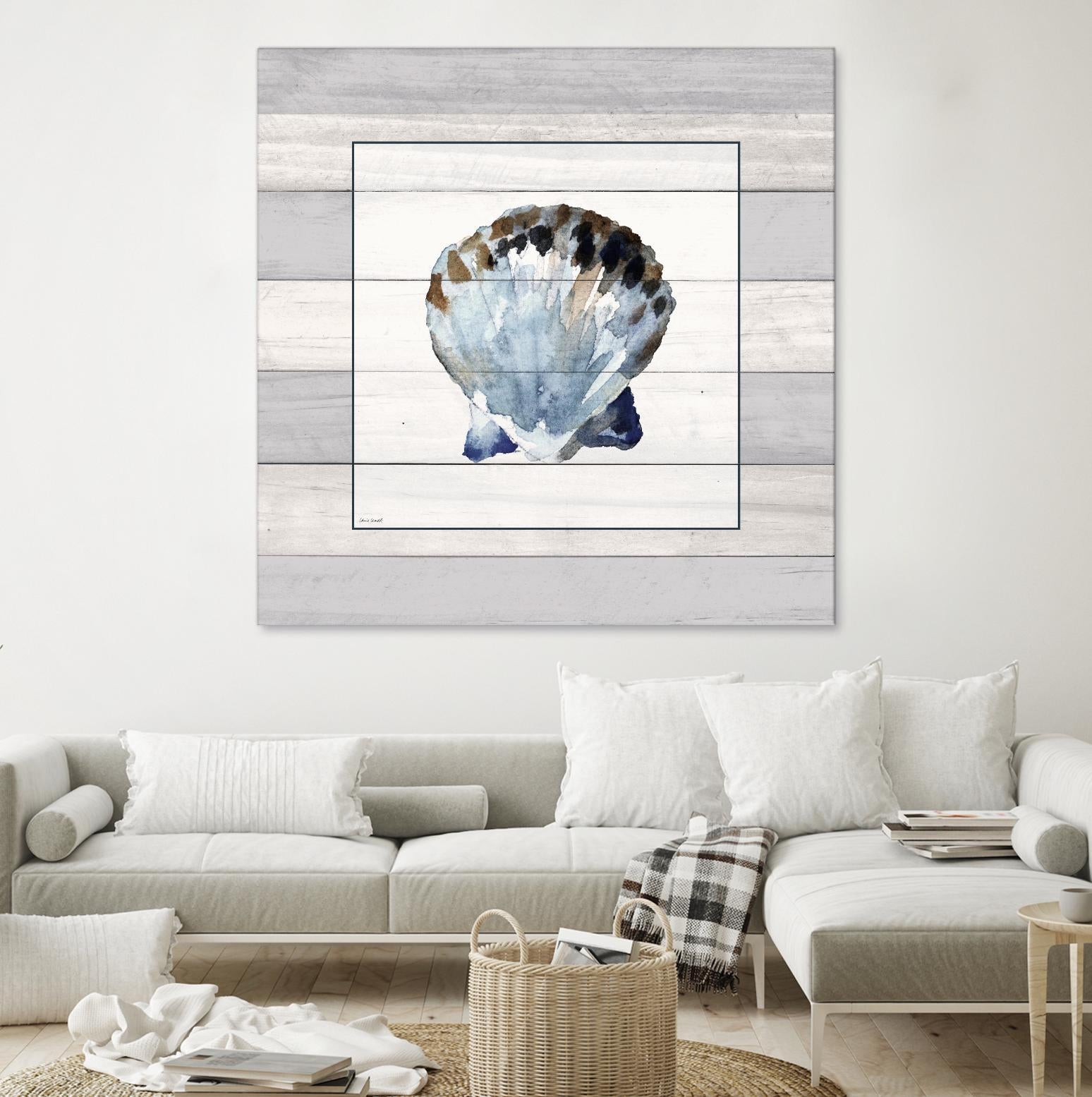 Muted Blue Sea Shell on Wood by Lanie Loreth on GIANT ART - coastal