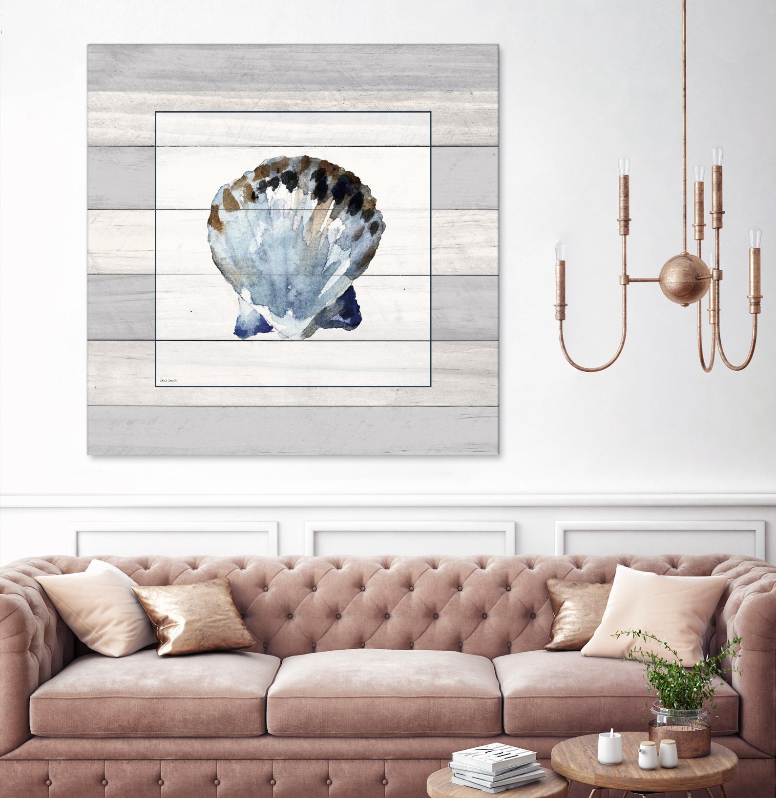 Muted Blue Sea Shell on Wood by Lanie Loreth on GIANT ART - coastal