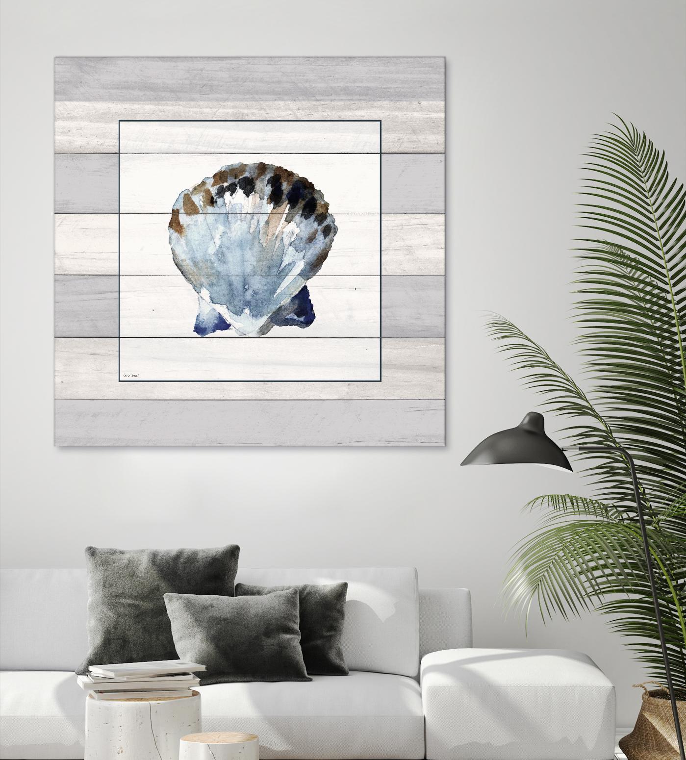 Muted Blue Sea Shell on Wood by Lanie Loreth on GIANT ART - coastal