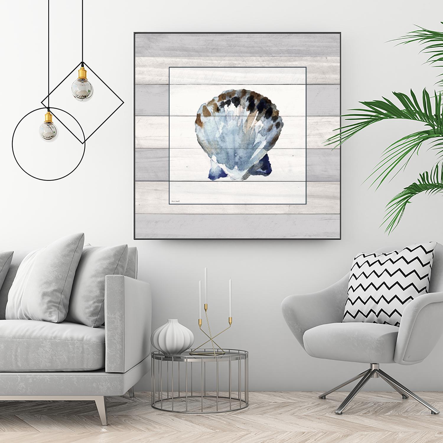 Muted Blue Sea Shell on Wood by Lanie Loreth on GIANT ART - coastal