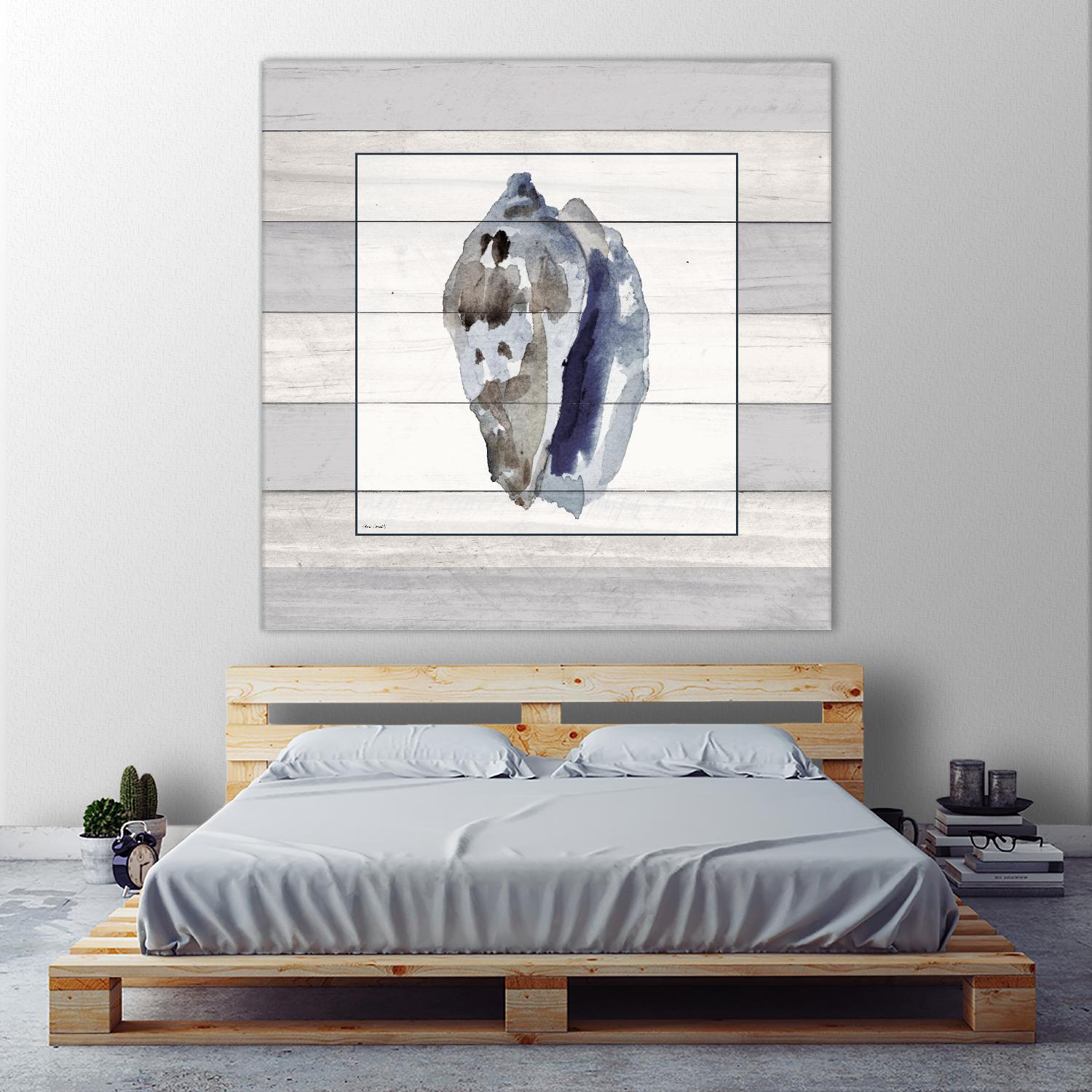 Muted Blue Conch on Wood by Lanie Loreth on GIANT ART - coastal