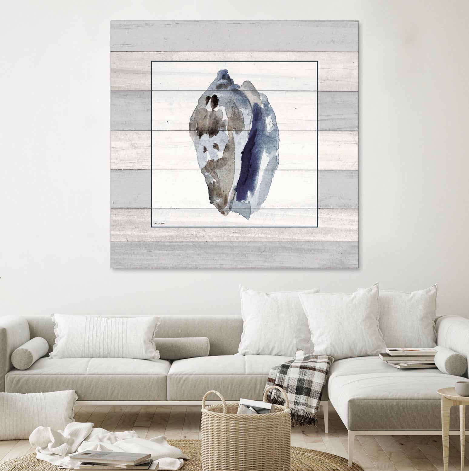 Muted Blue Conch on Wood by Lanie Loreth on GIANT ART - coastal