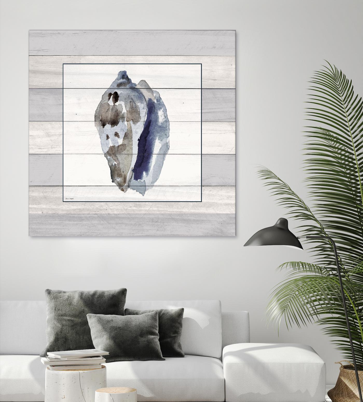 Muted Blue Conch on Wood by Lanie Loreth on GIANT ART - coastal