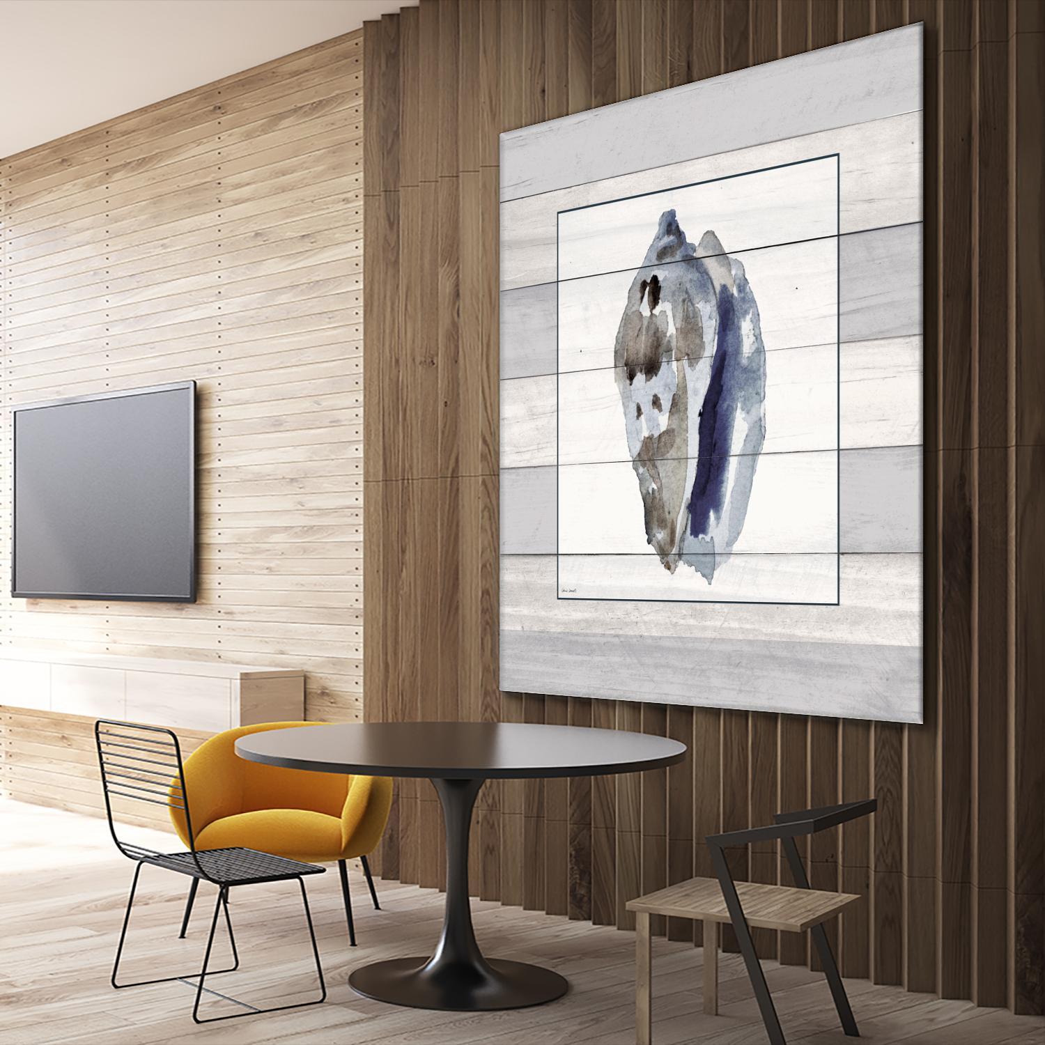 Muted Blue Conch on Wood by Lanie Loreth on GIANT ART - coastal