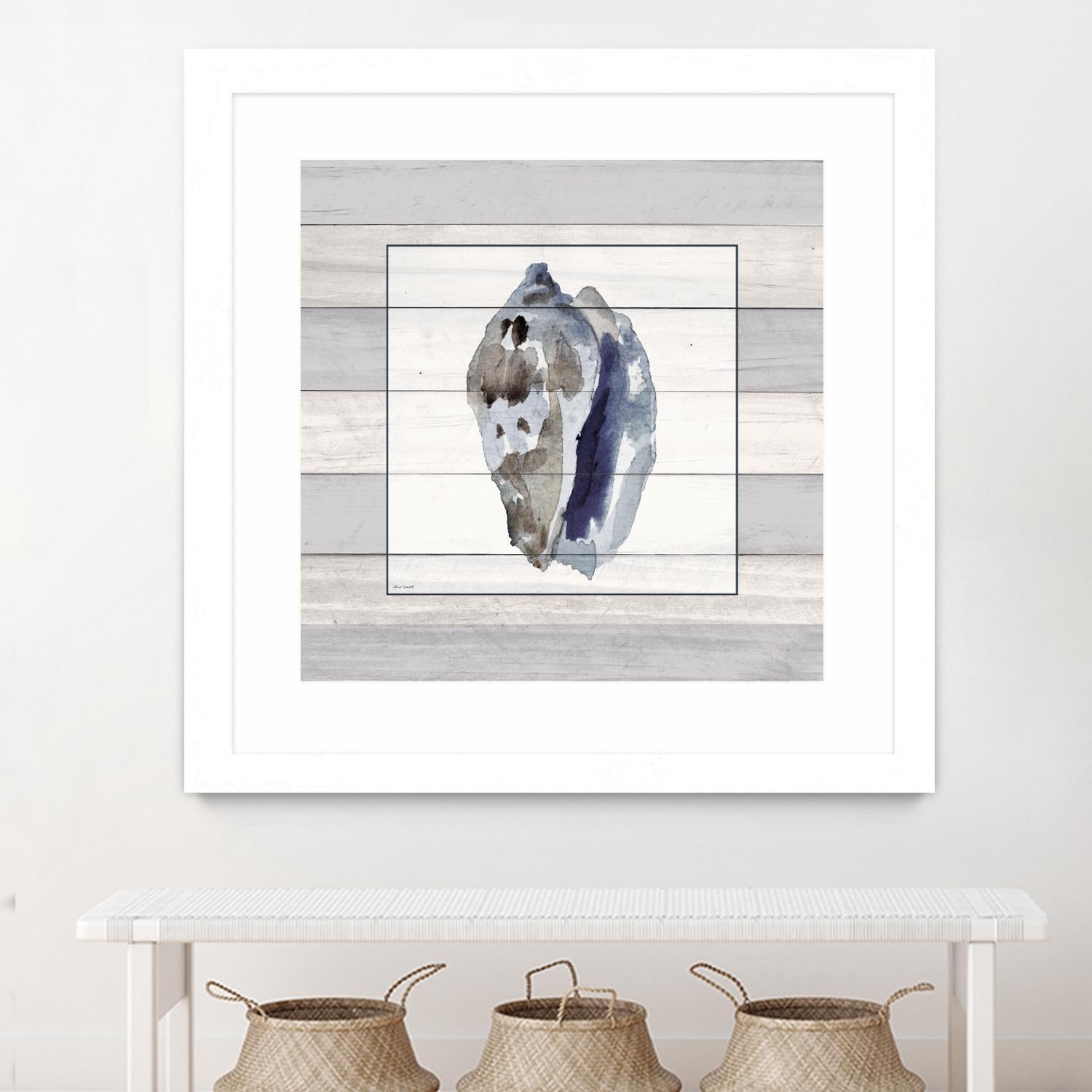 Muted Blue Conch on Wood by Lanie Loreth on GIANT ART - coastal