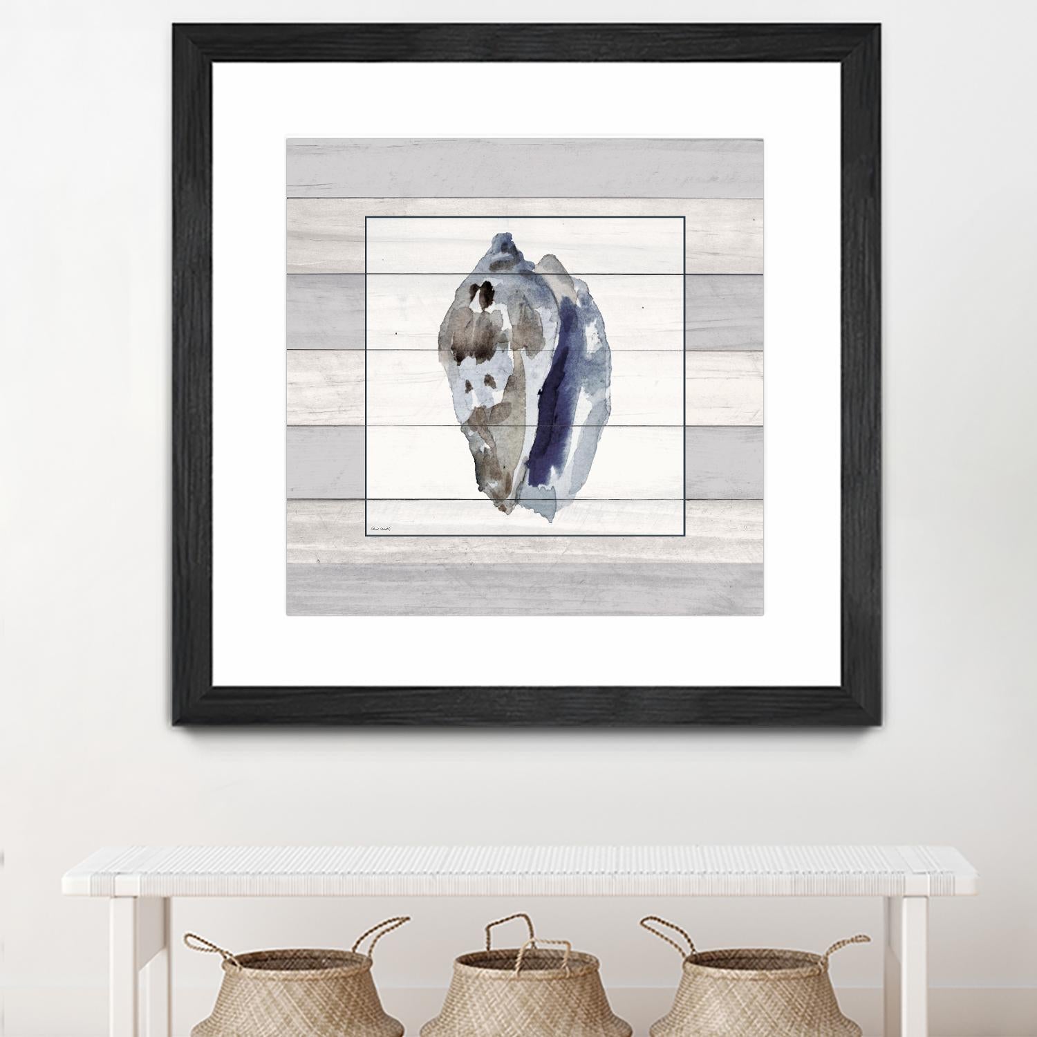 Muted Blue Conch on Wood by Lanie Loreth on GIANT ART - coastal