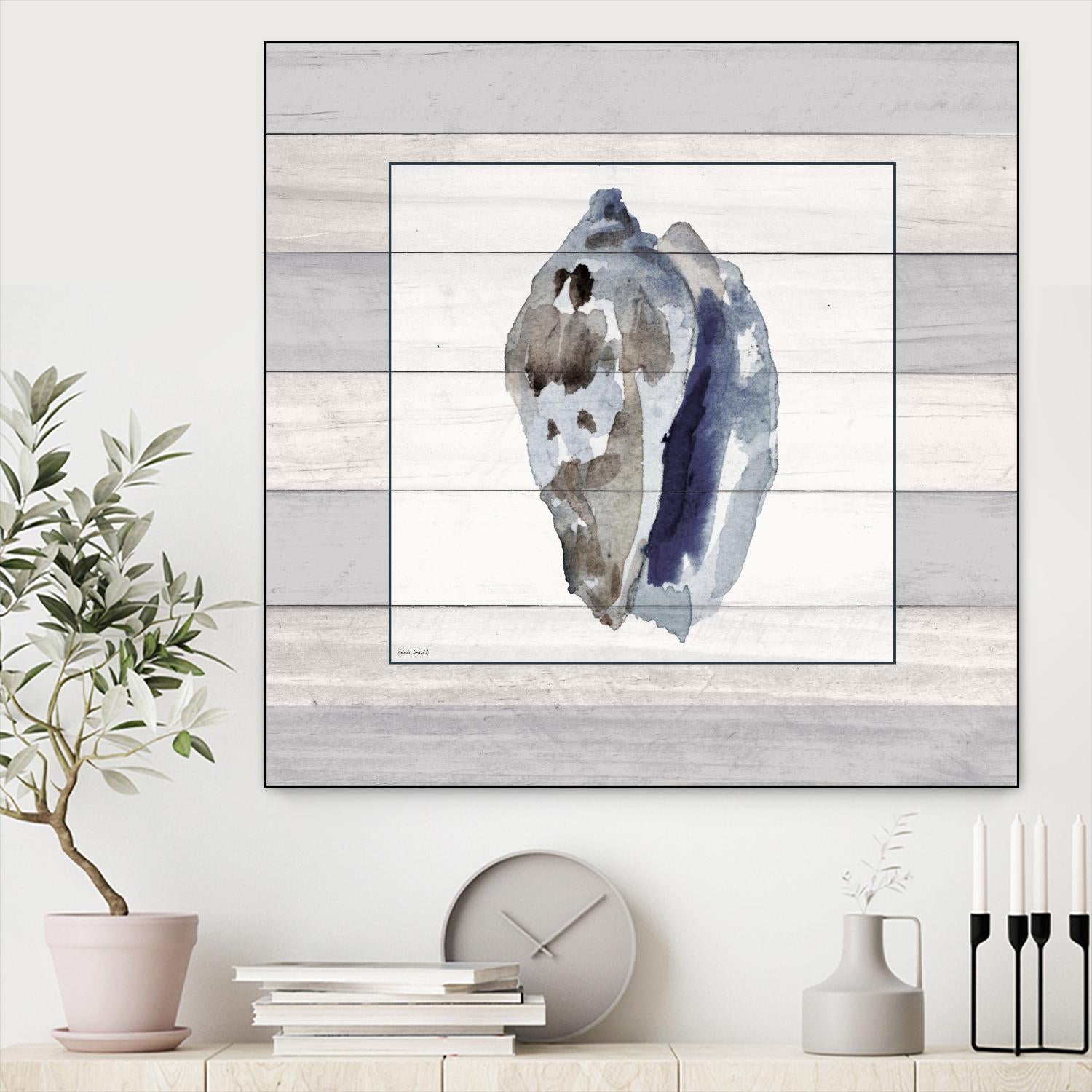 Muted Blue Conch on Wood by Lanie Loreth on GIANT ART - coastal
