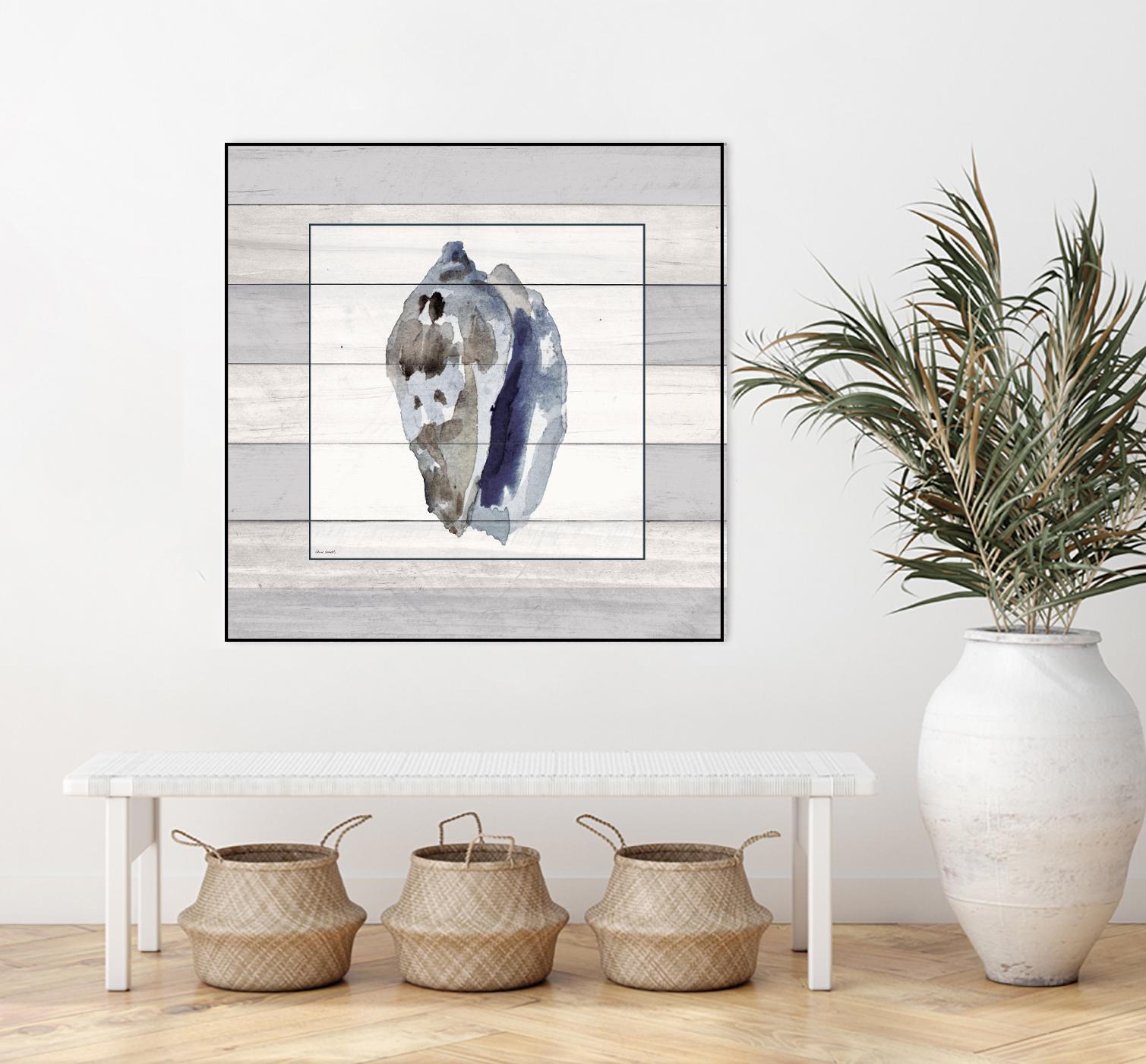 Muted Blue Conch on Wood by Lanie Loreth on GIANT ART - coastal