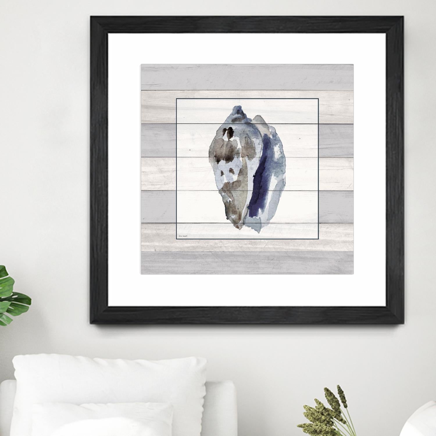 Muted Blue Conch on Wood by Lanie Loreth on GIANT ART - coastal
