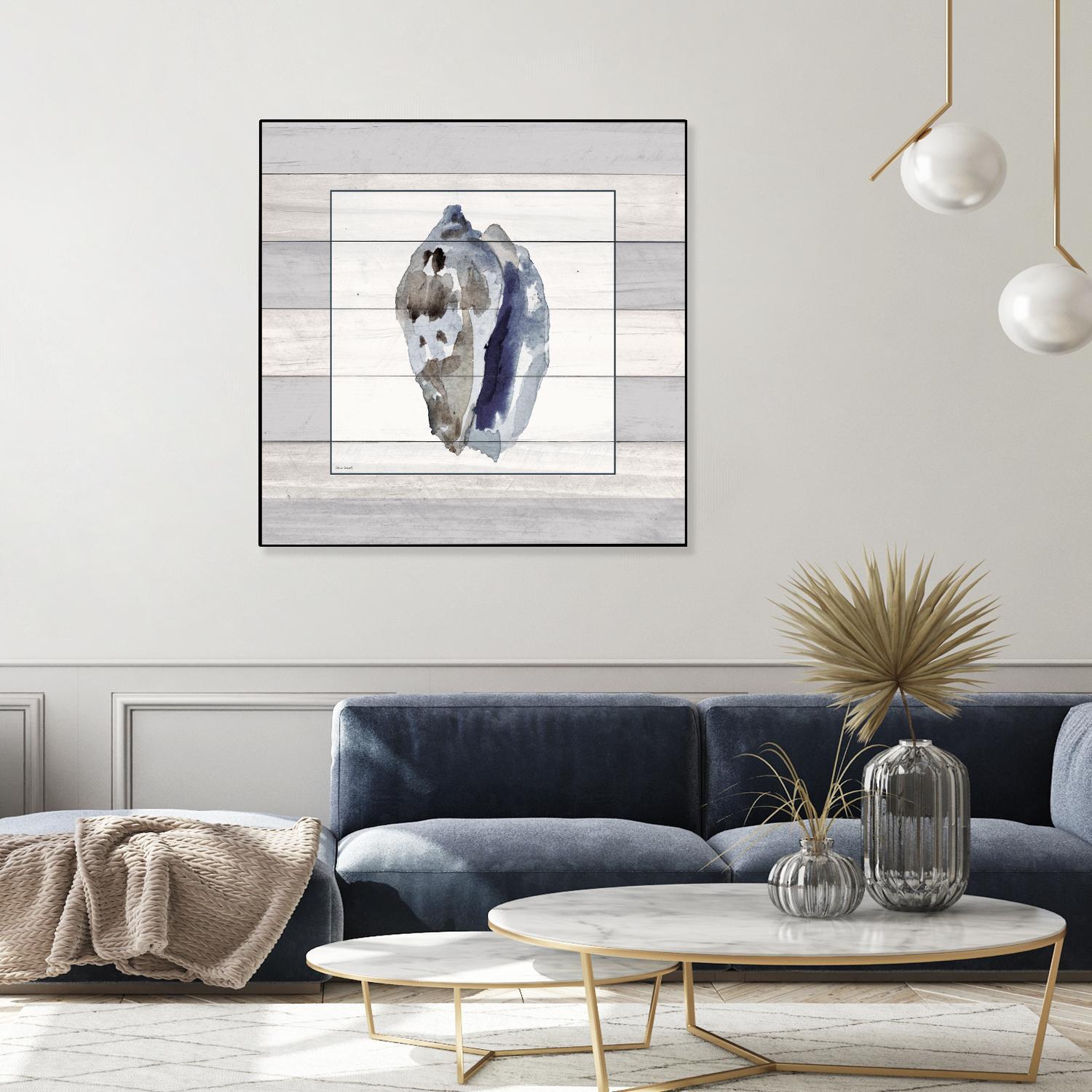 Muted Blue Conch on Wood by Lanie Loreth on GIANT ART - coastal