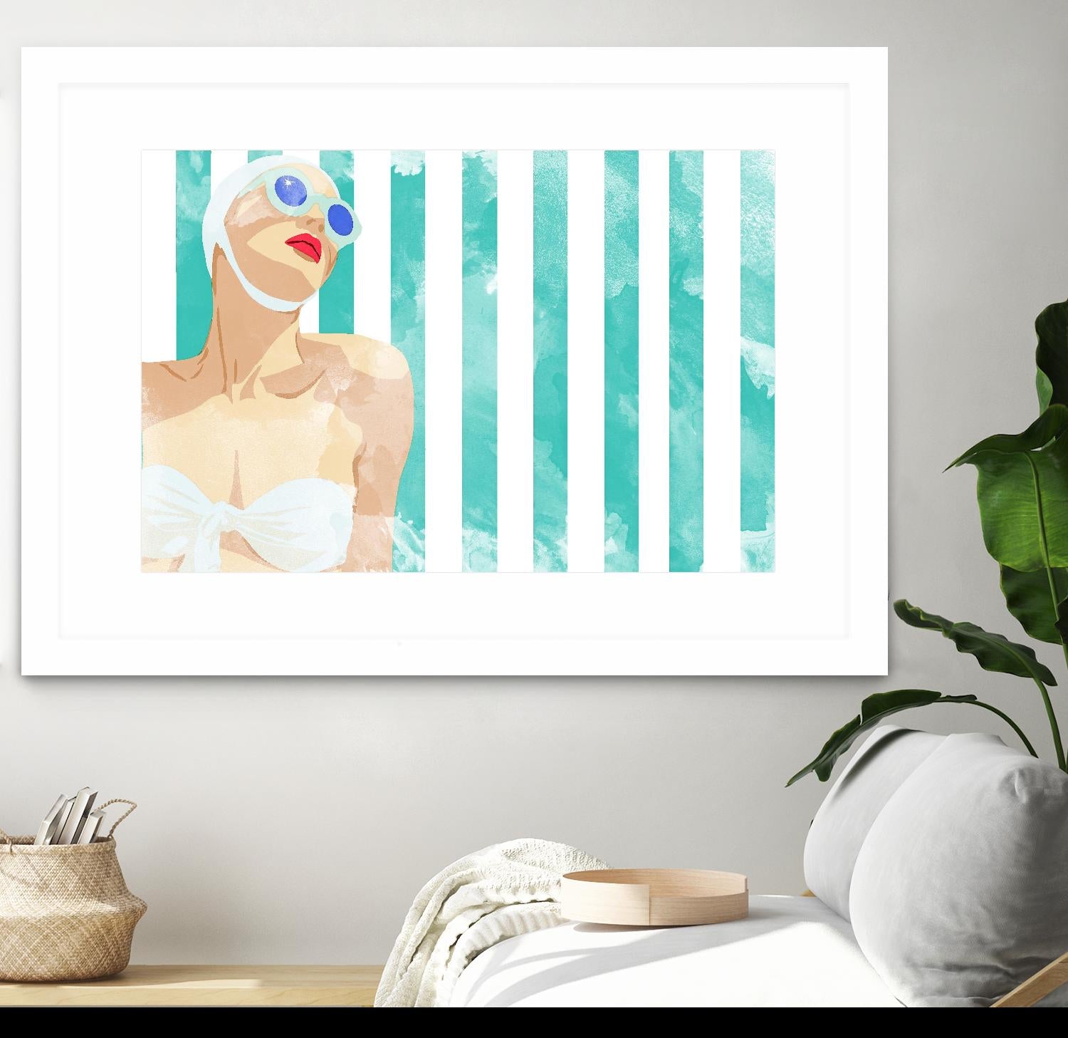 Bathing Beauty On Teal Towel by Jen Bucheli on GIANT ART - figurative coastal