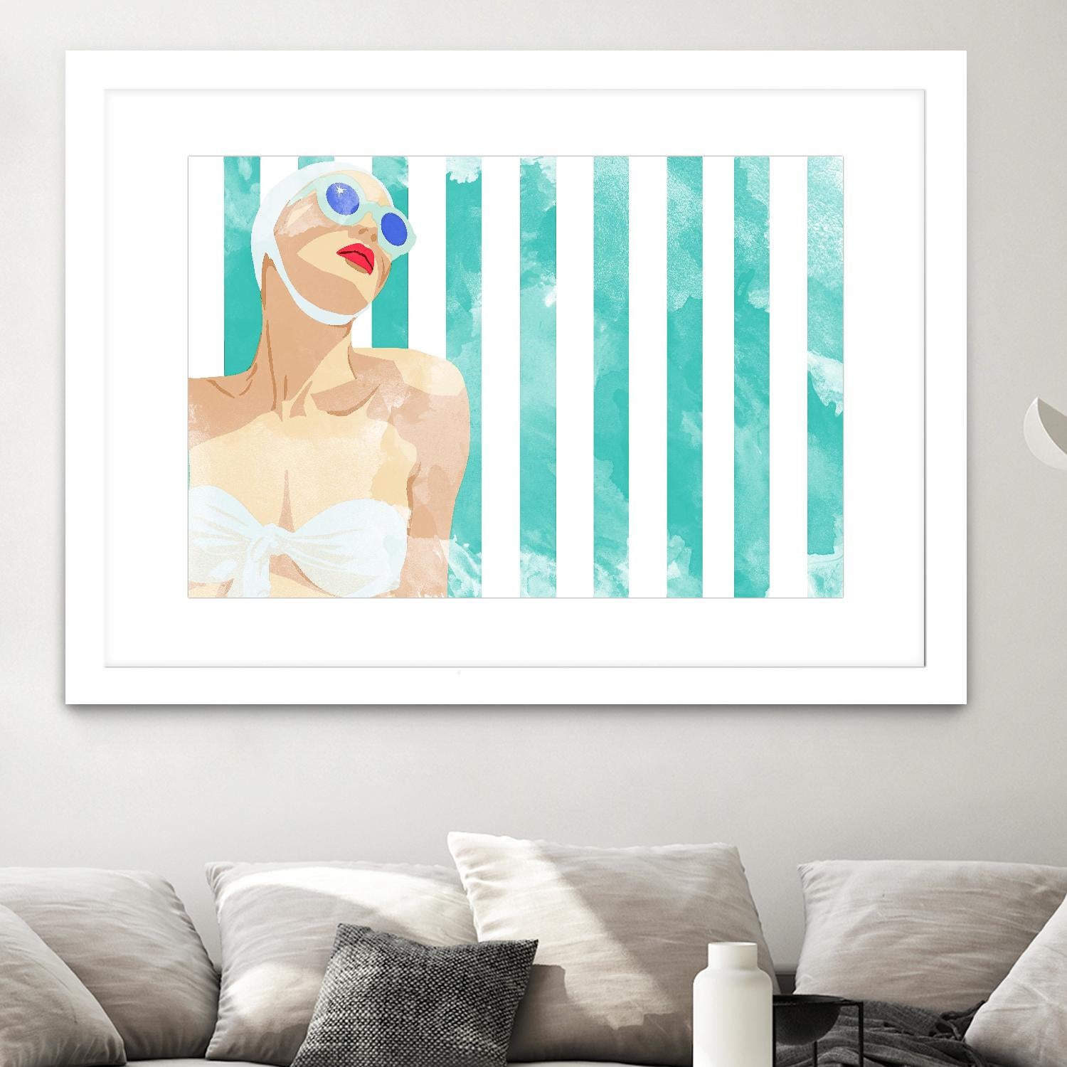 Bathing Beauty On Teal Towel by Jen Bucheli on GIANT ART - figurative coastal