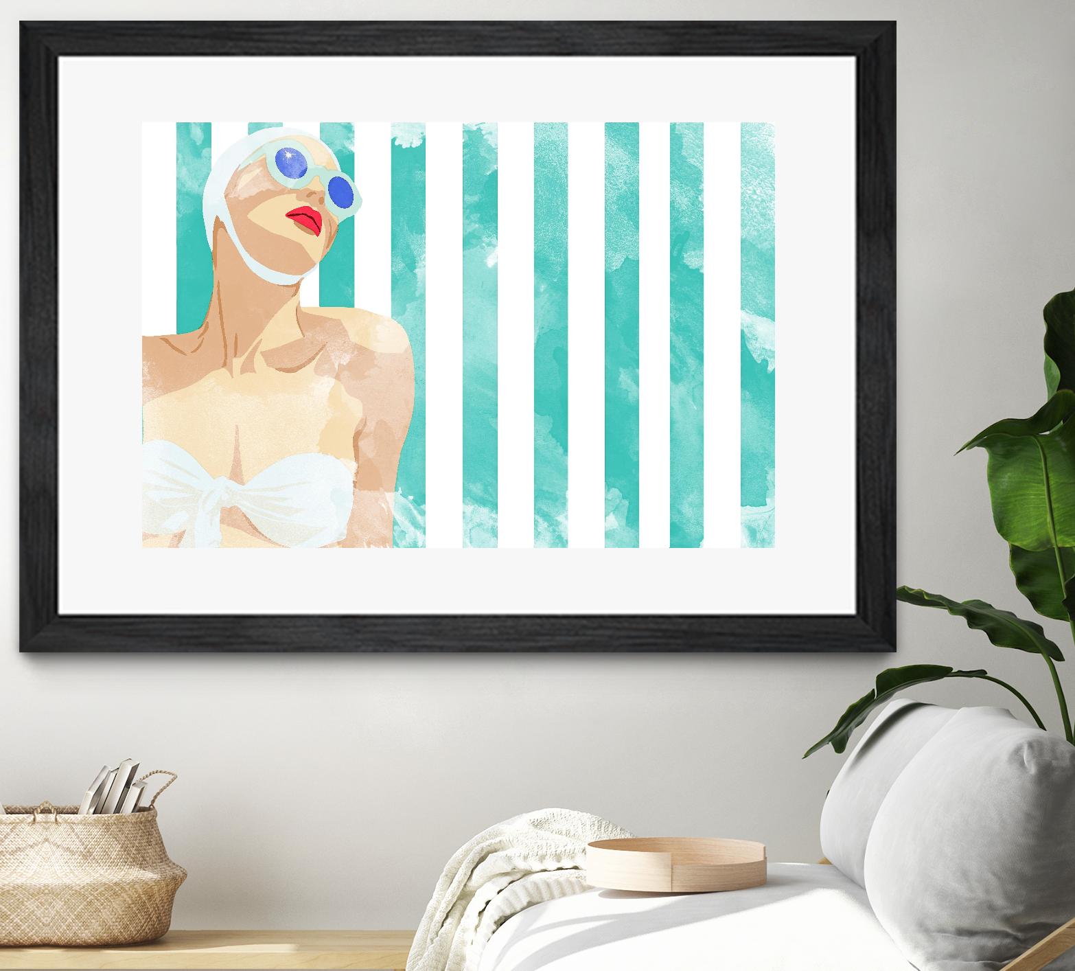 Bathing Beauty On Teal Towel by Jen Bucheli on GIANT ART - figurative coastal