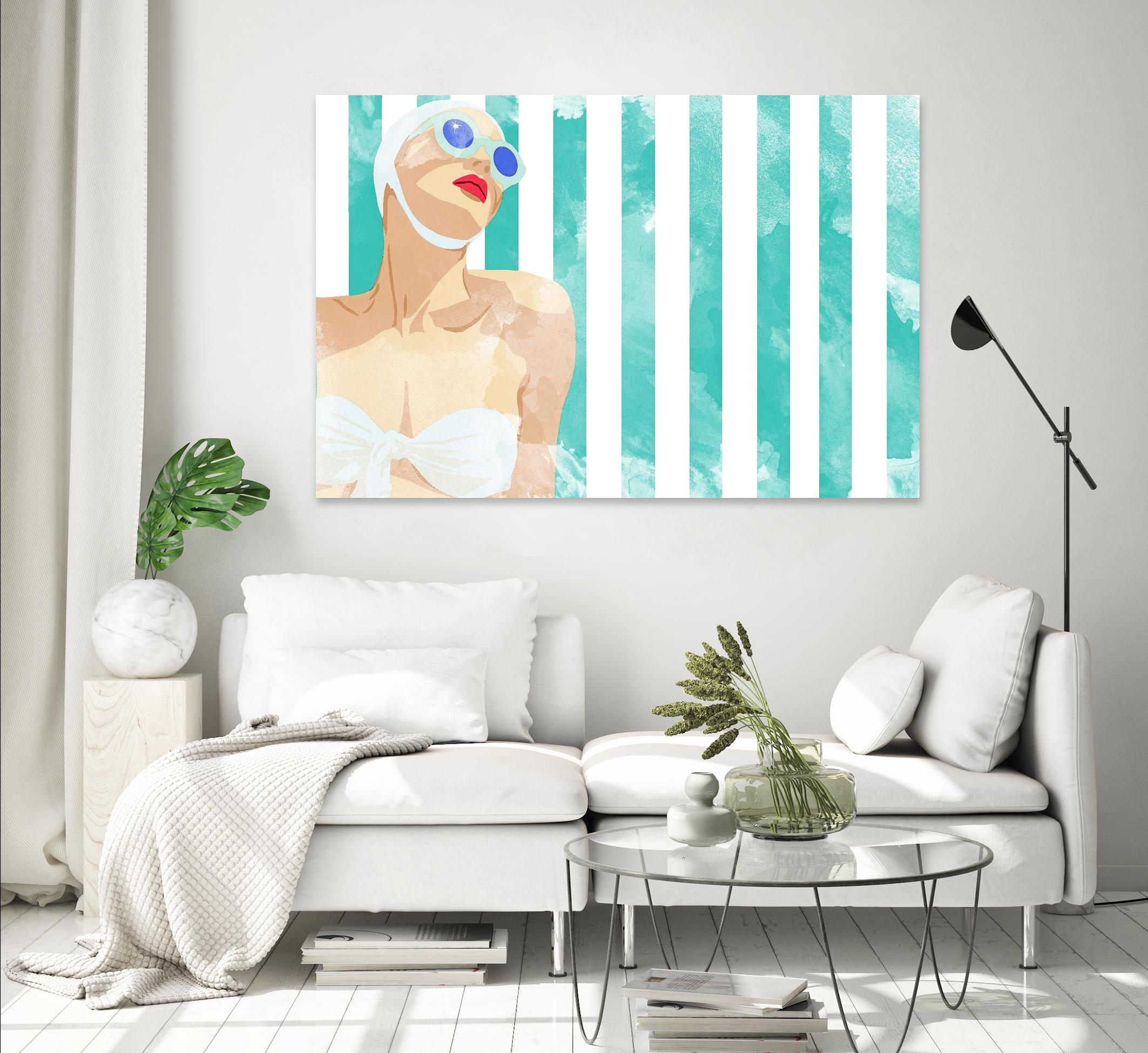 Bathing Beauty On Teal Towel by Jen Bucheli on GIANT ART - figurative coastal