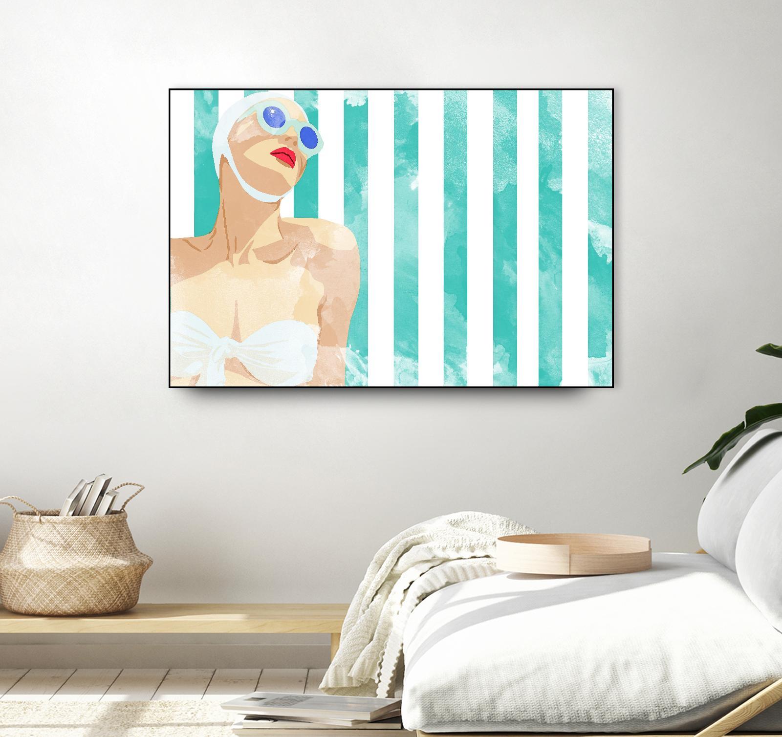 Bathing Beauty On Teal Towel by Jen Bucheli on GIANT ART - figurative coastal