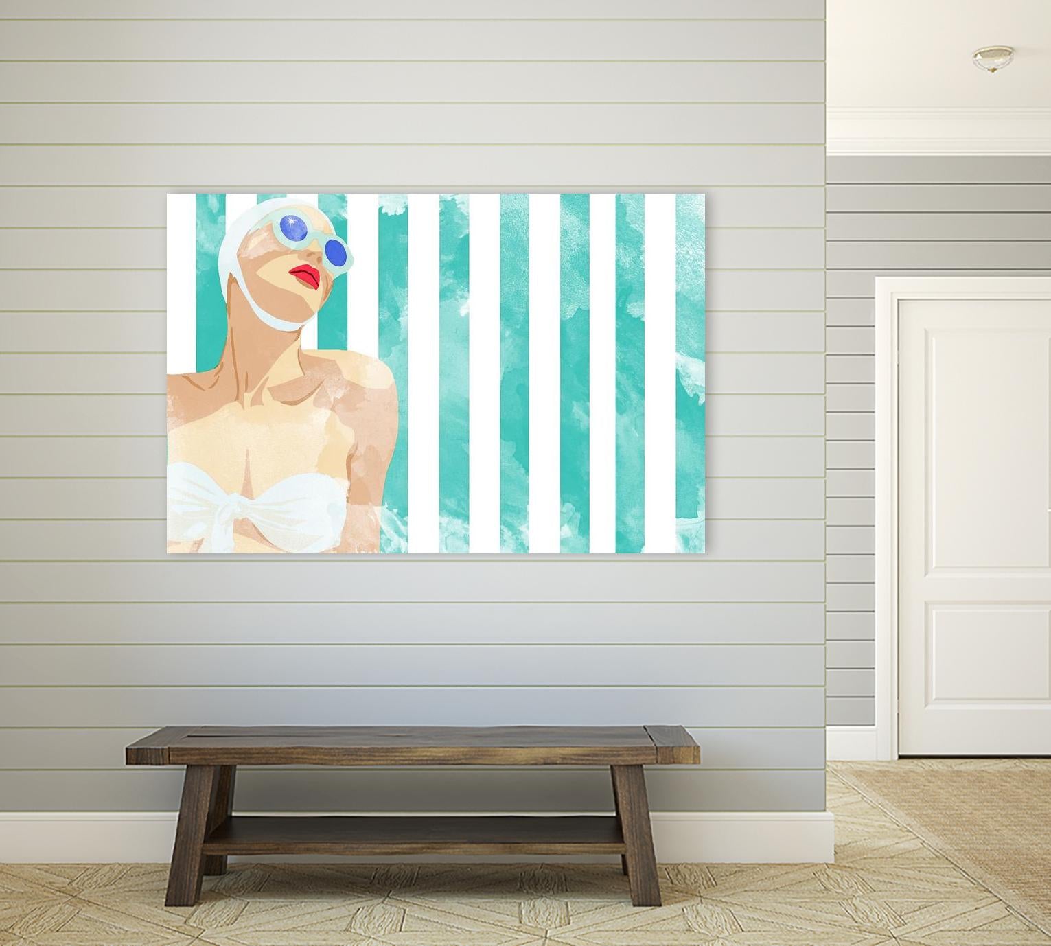 Bathing Beauty On Teal Towel by Jen Bucheli on GIANT ART - figurative coastal
