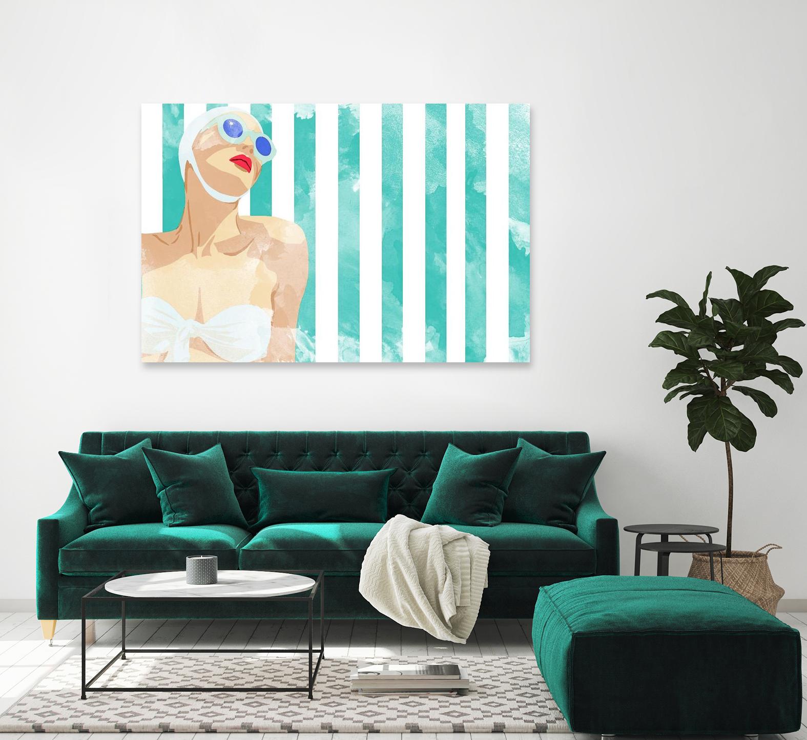 Bathing Beauty On Teal Towel by Jen Bucheli on GIANT ART - figurative coastal