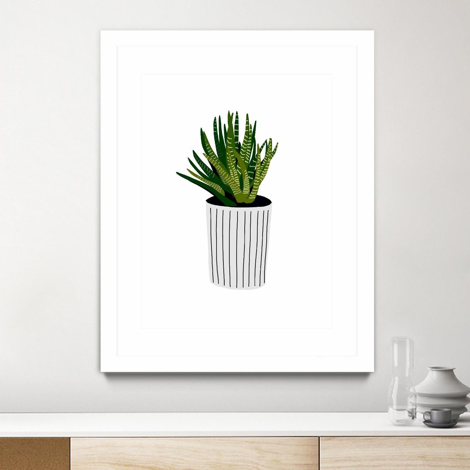 Modern Cactus Stripe Pot by Jen Bucheli on GIANT ART - floral
