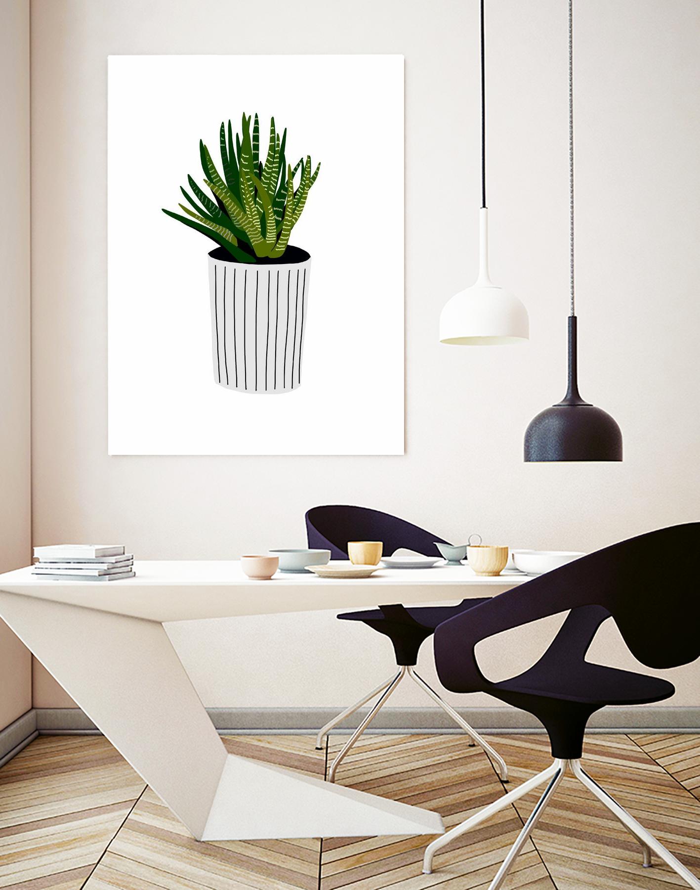 Modern Cactus Stripe Pot by Jen Bucheli on GIANT ART - floral