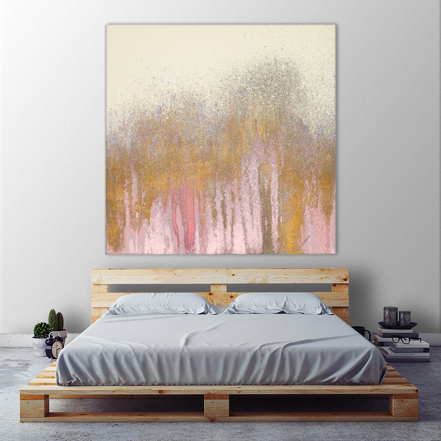 Pink Woods with Gold by Roberto Gonzalez on GIANT ART - pink,gold abstract