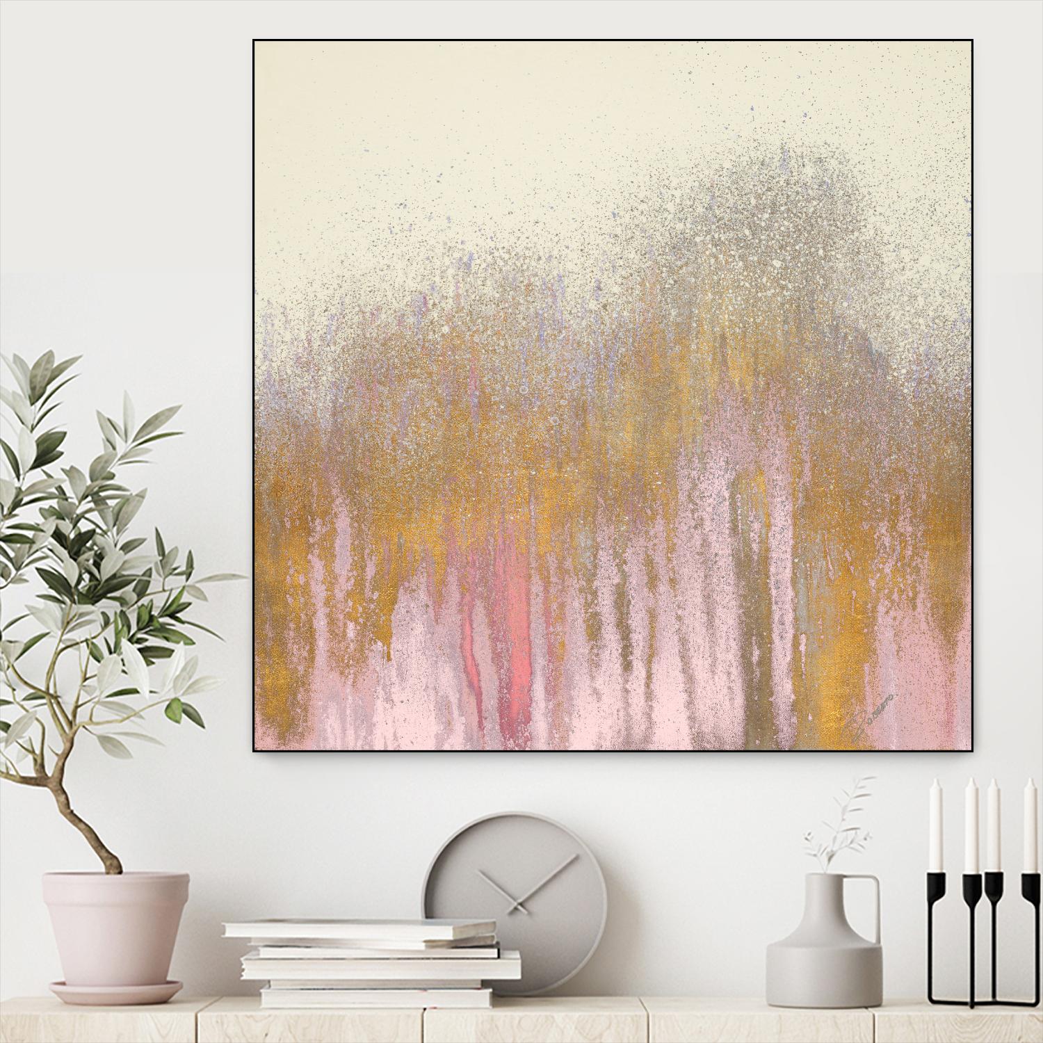 Pink Woods with Gold by Roberto Gonzalez on GIANT ART - pink,gold abstract