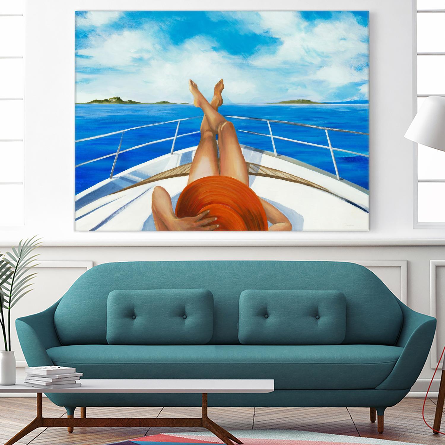 Off The Catalina Coast by Liz Jardine on GIANT ART - blues coastal boat
