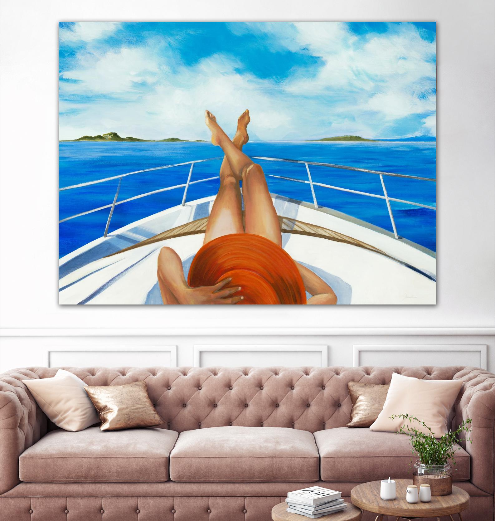 Off The Catalina Coast by Liz Jardine on GIANT ART - blues coastal boat