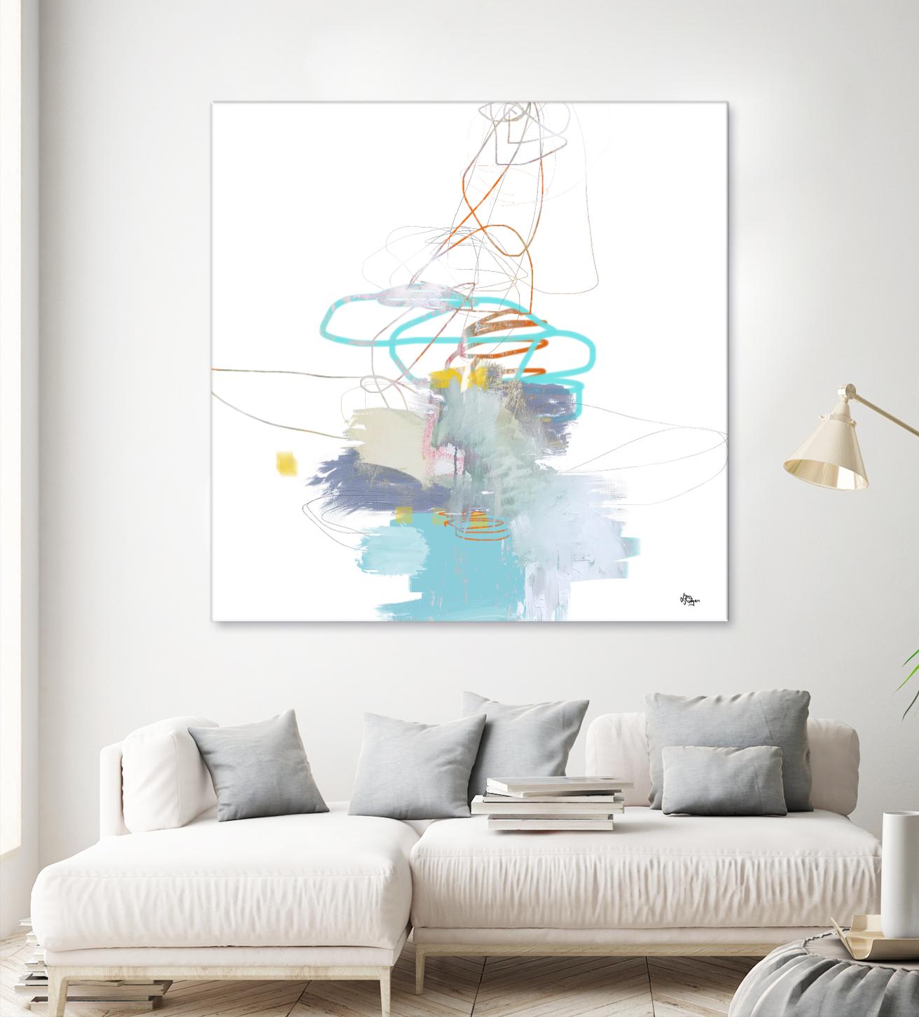 Loving Life V by Lisa Ridgers on GIANT ART - whites & creams, blues abstract