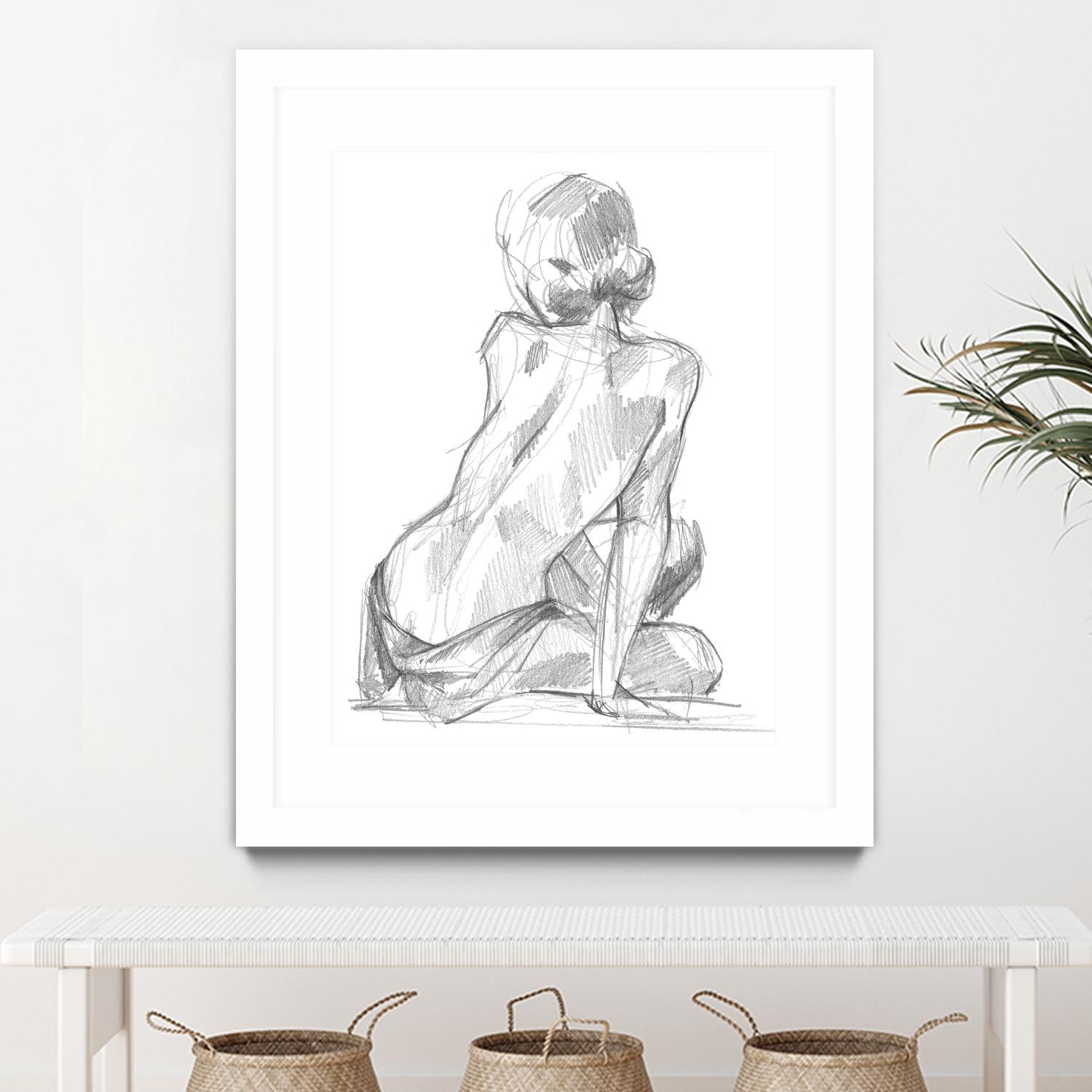 Sitting Pose II by Jennifer Paxton Parker on GIANT ART - white linear pencil drawing